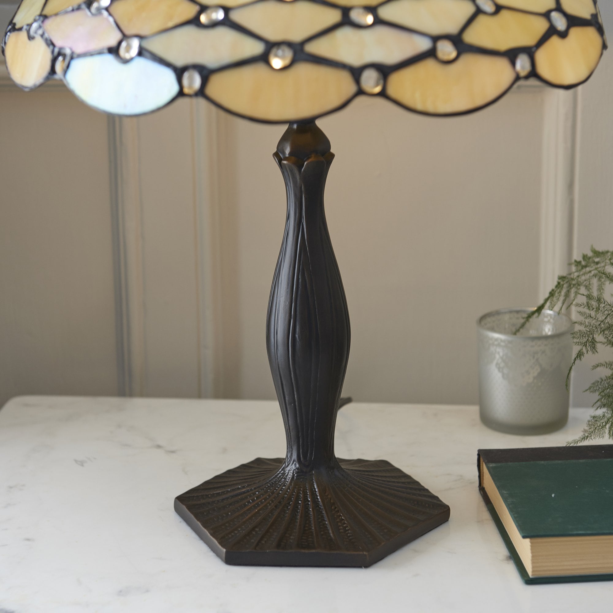 Interiors 1900 Pearl Medium Table Lamp - Tiffany Glass
