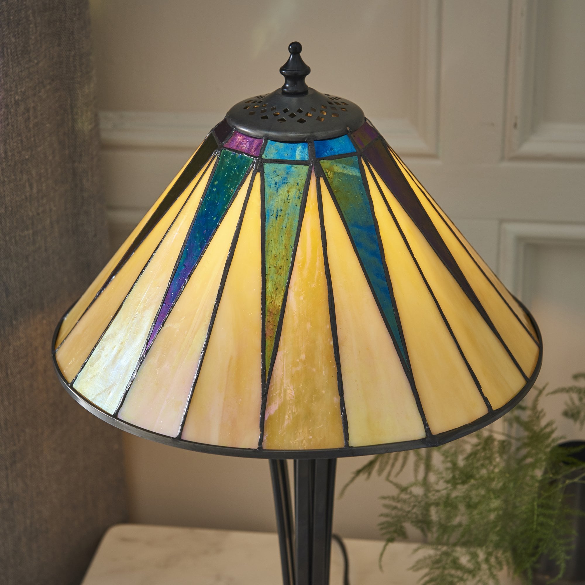 Interiors 1900 Dark Star Small Table Lamp - Tiffany Glass
