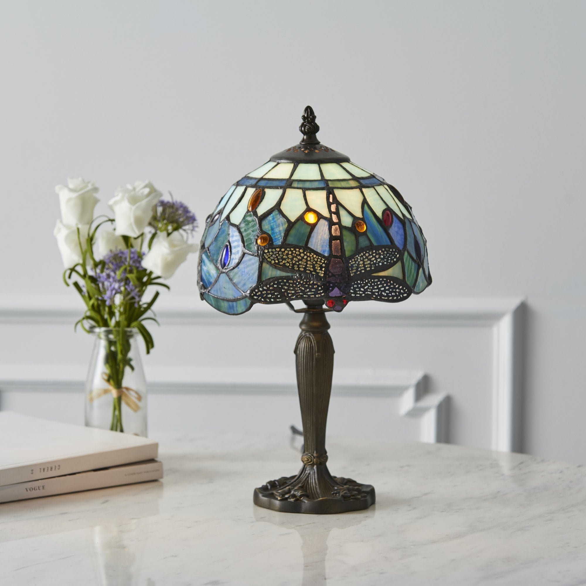 Interiors 1900 Dragonfly Blue Mini Table Lamp - Tiffany Glass