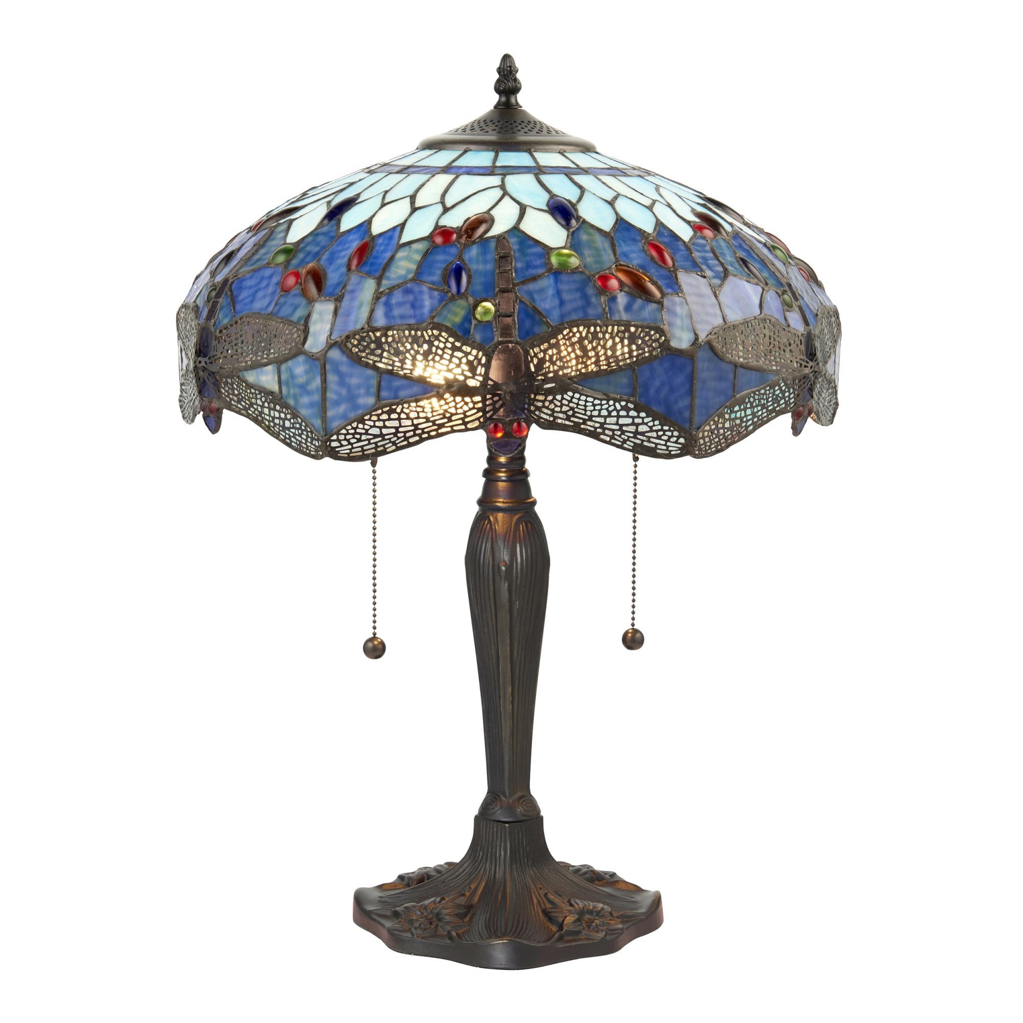Interiors 1900 Dragonfly Blue Medium Table Lamp - Tiffany Glass