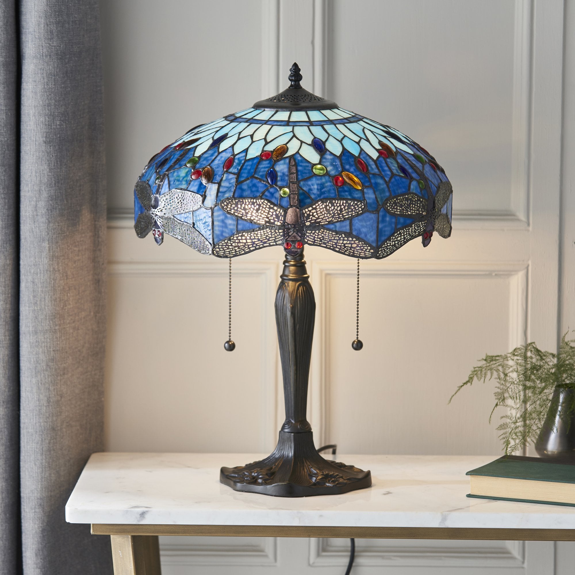 Interiors 1900 Dragonfly Blue Medium Table Lamp - Tiffany Glass