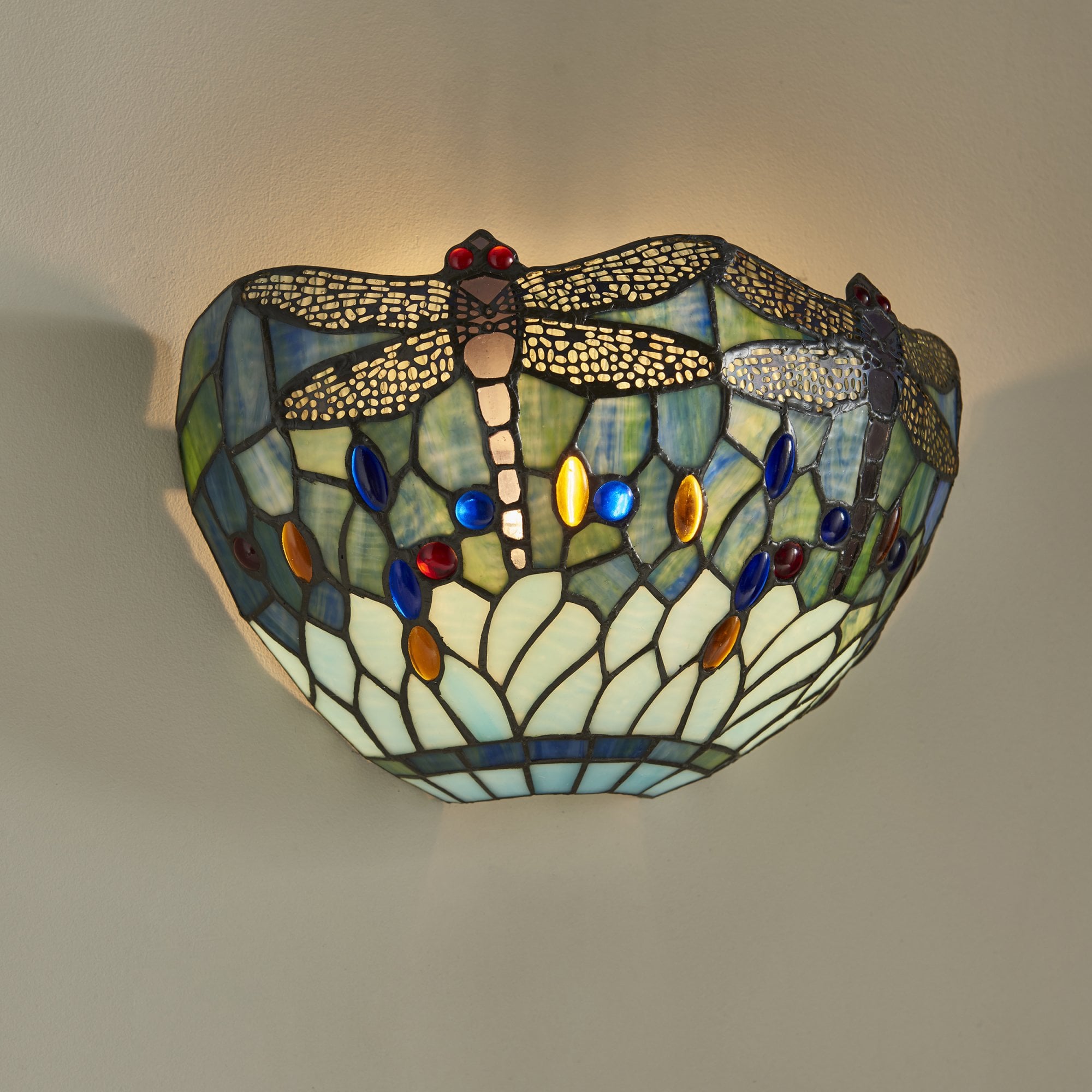 Interiors 1900 Dragonfly Blue Single Wall Fitting - Tiffany Glass