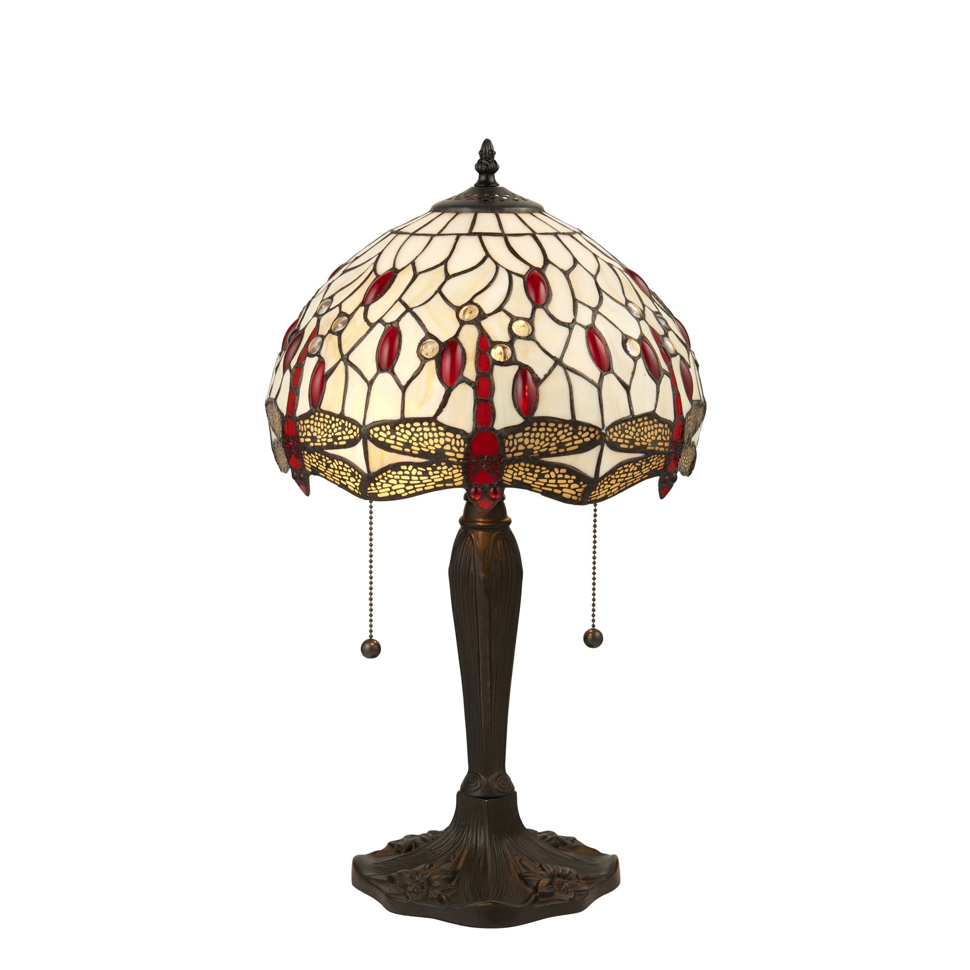Interiors 1900 Dragonfly Beige Small Table Lamp - Tiffany Glass
