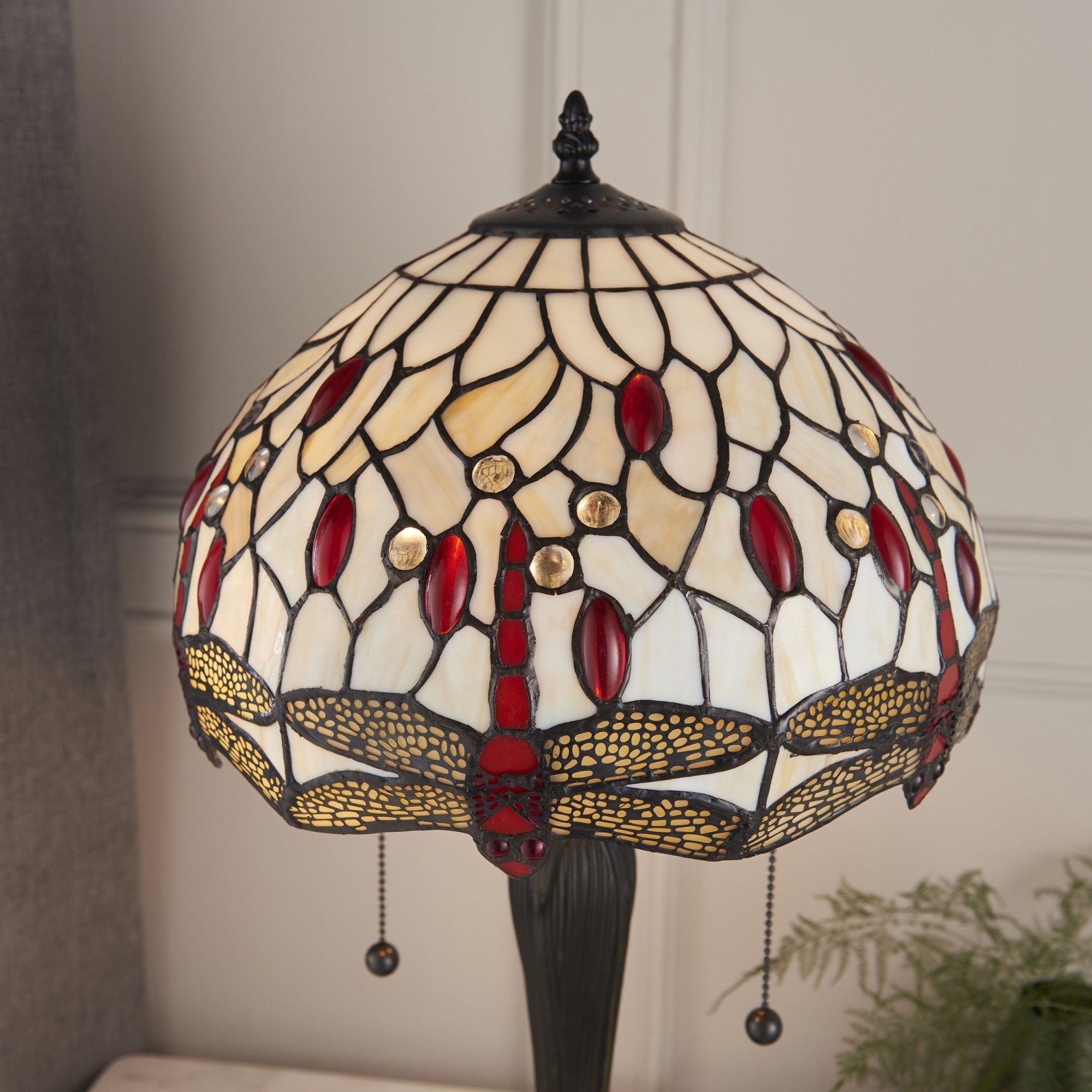 Interiors 1900 Dragonfly Beige Small Table Lamp - Tiffany Glass