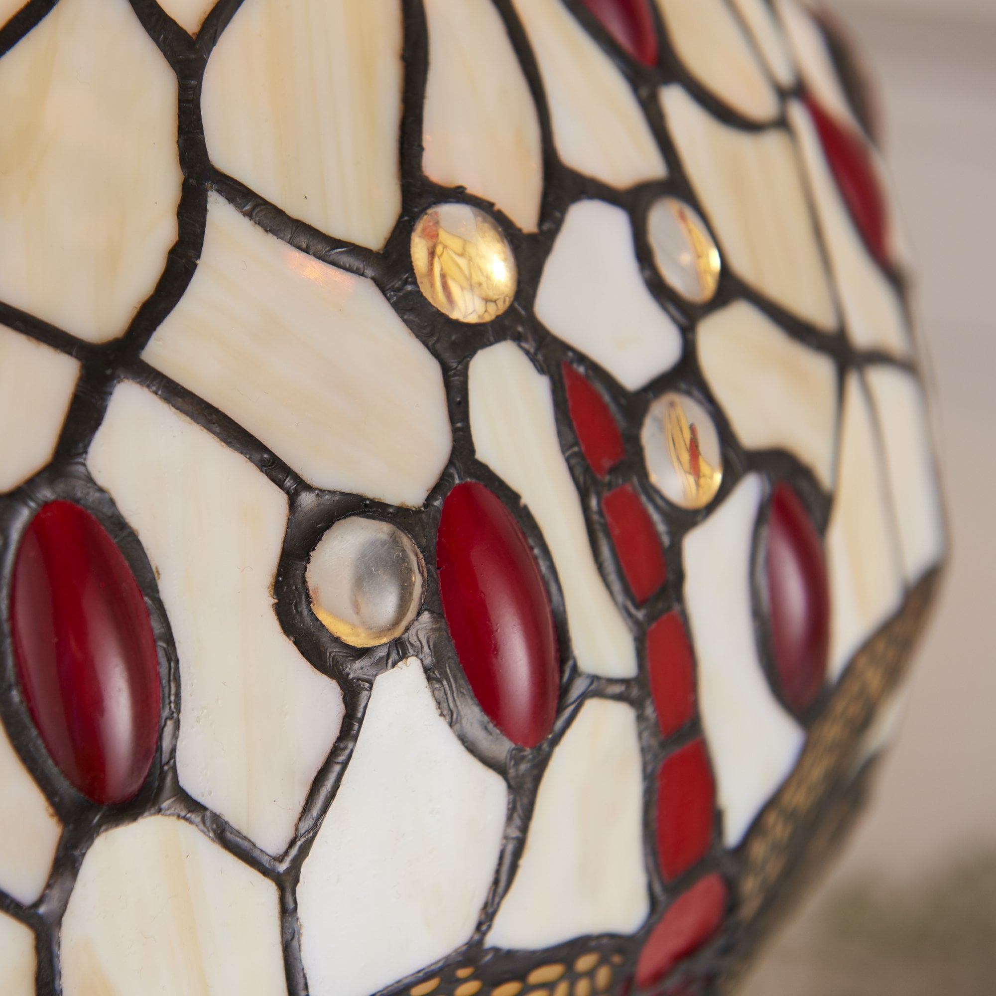 Interiors 1900 Dragonfly Beige Small Table Lamp - Tiffany Glass