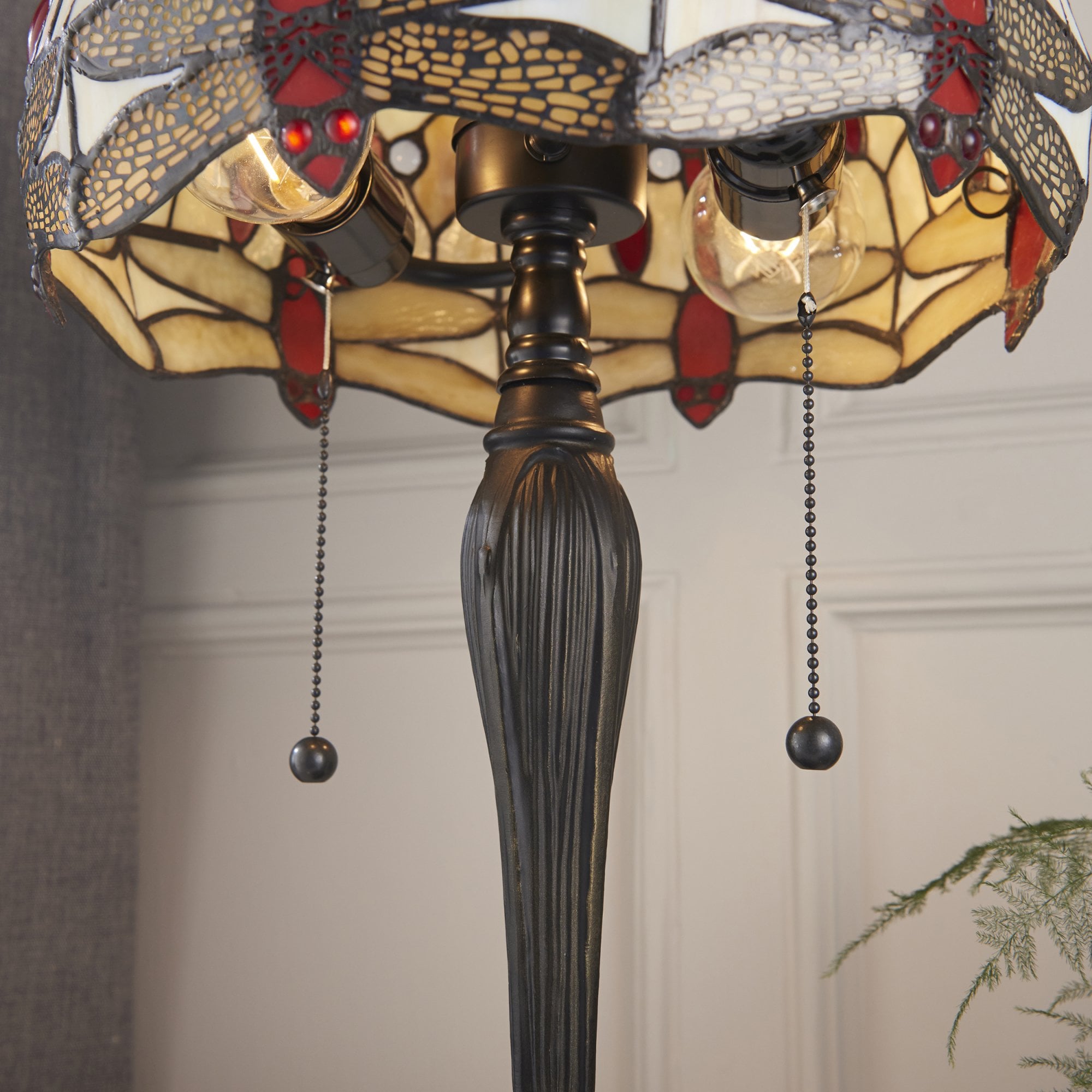 Interiors 1900 Dragonfly Beige Small Table Lamp - Tiffany Glass