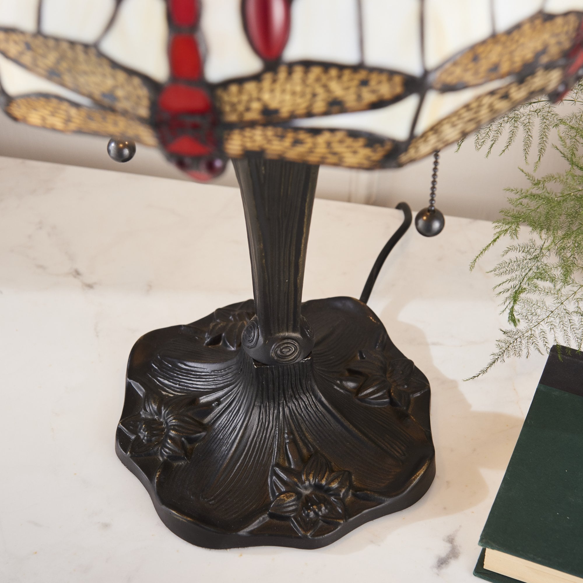 Interiors 1900 Dragonfly Beige Small Table Lamp - Tiffany Glass