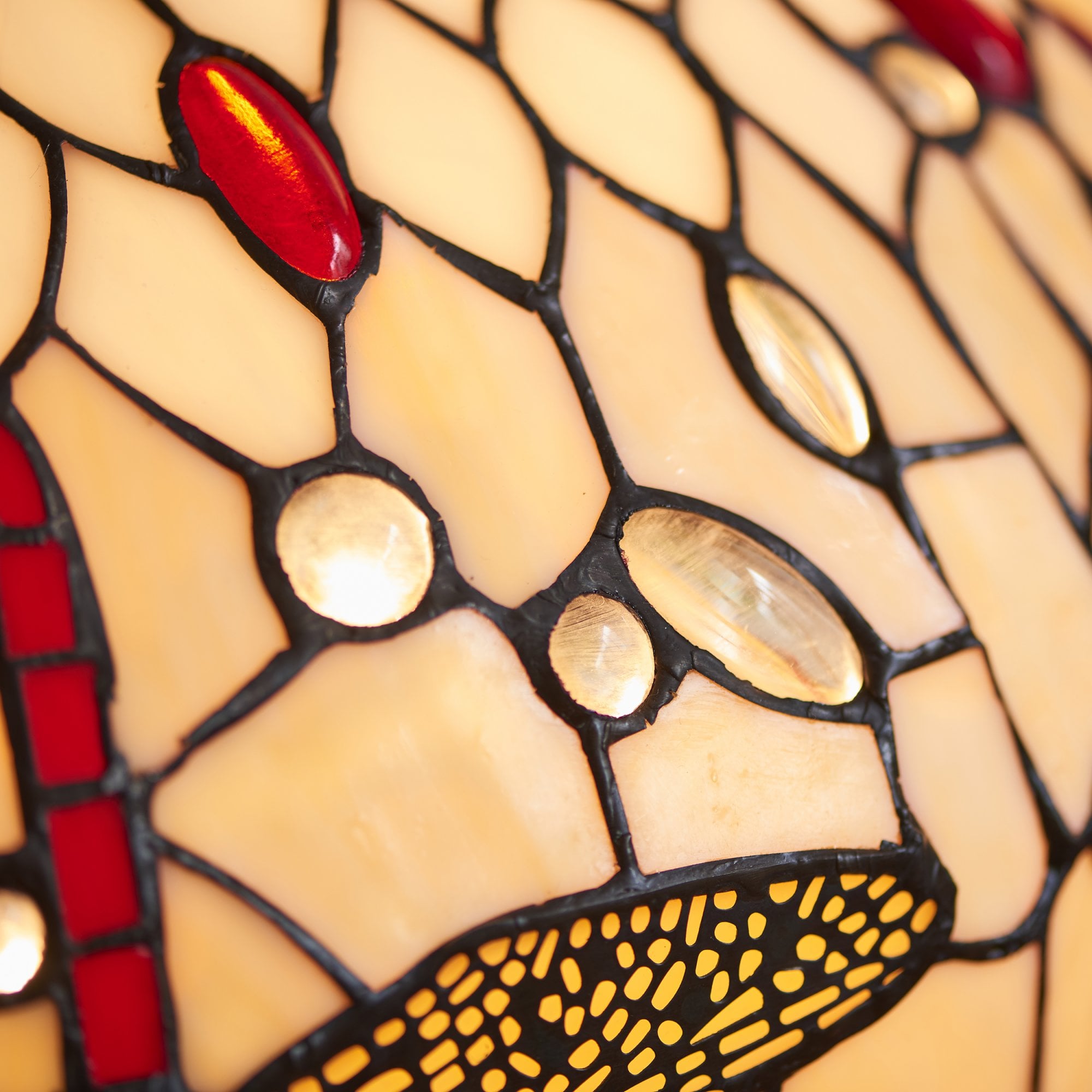 Interiors 1900 Dragonfly Beige Medium Table Lamp - Tiffany Glass