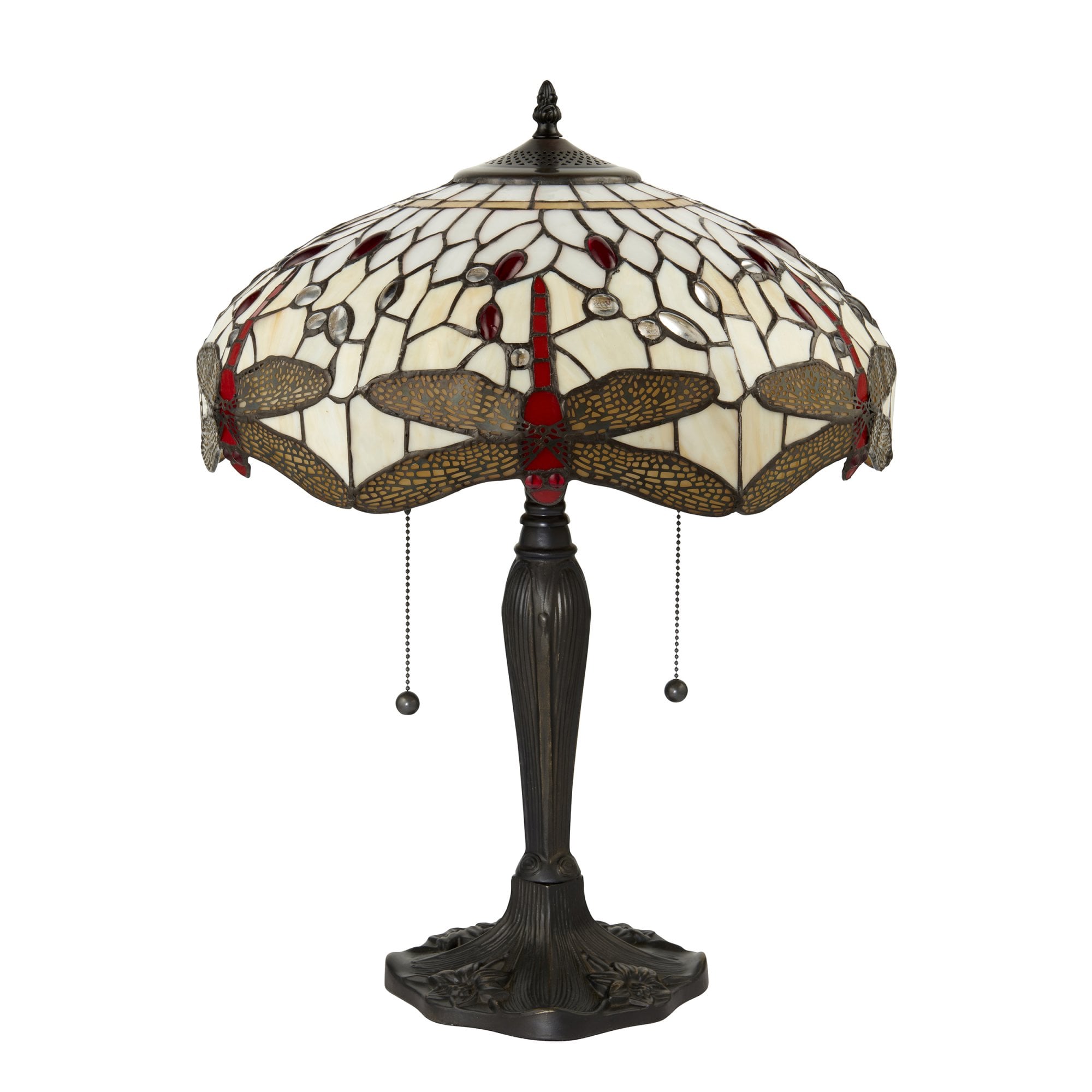 Interiors 1900 Dragonfly Beige Medium Table Lamp - Tiffany Glass