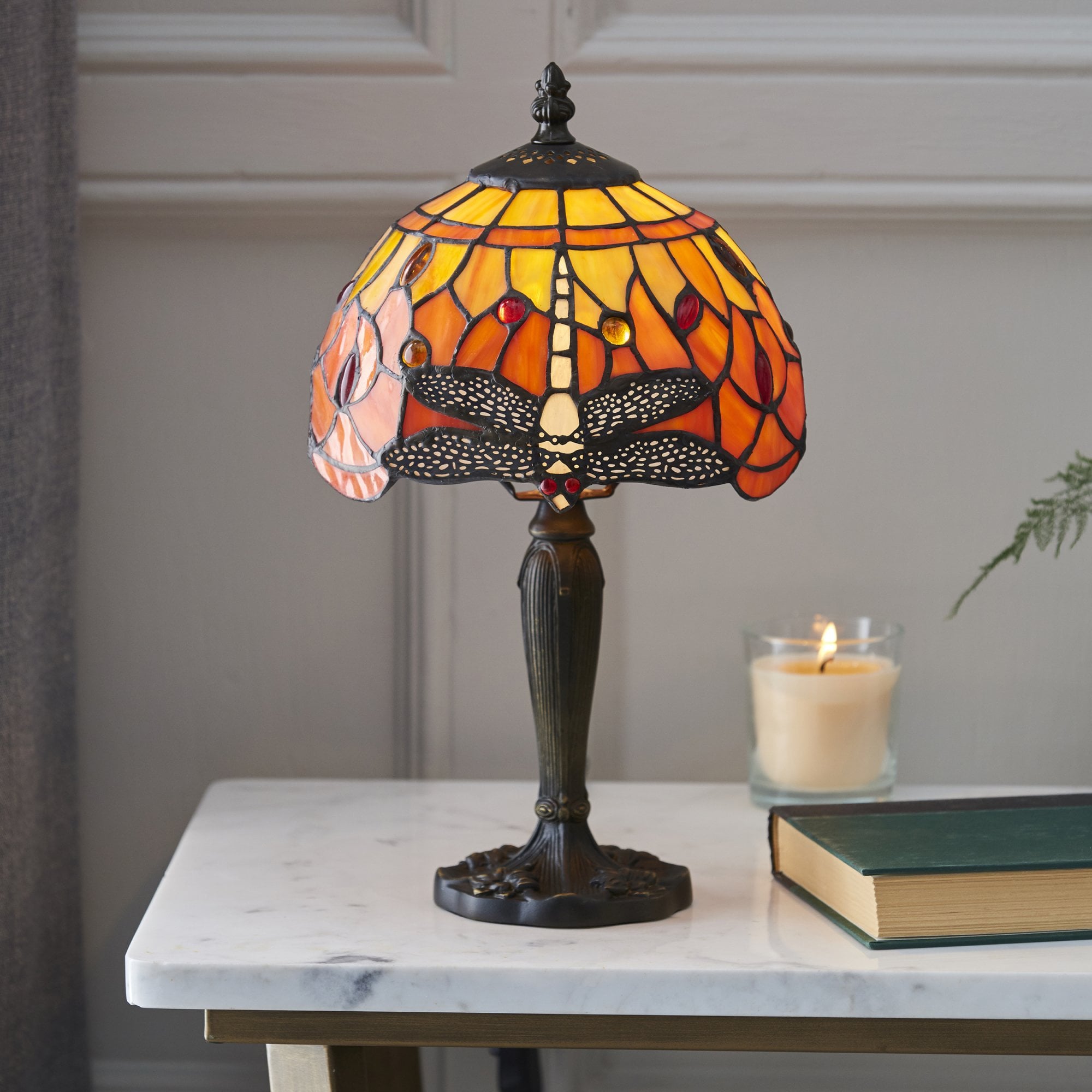 Interiors 1900 Dragonfly Flame Mini Table Lamp - Tiffany Glass