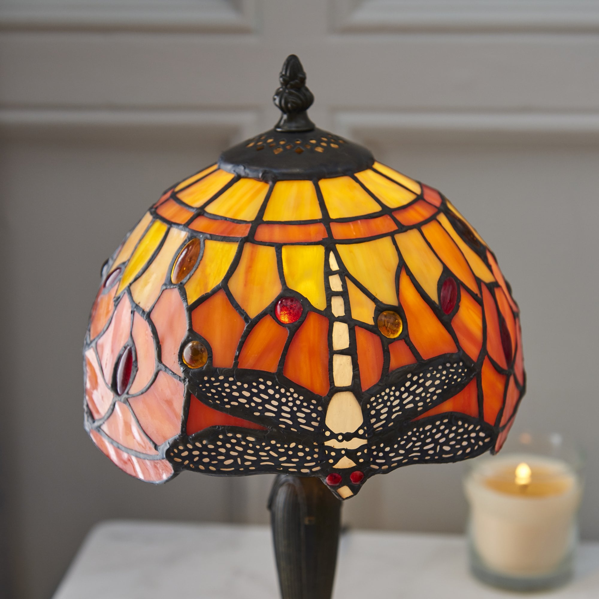 Interiors 1900 Dragonfly Flame Mini Table Lamp - Tiffany Glass
