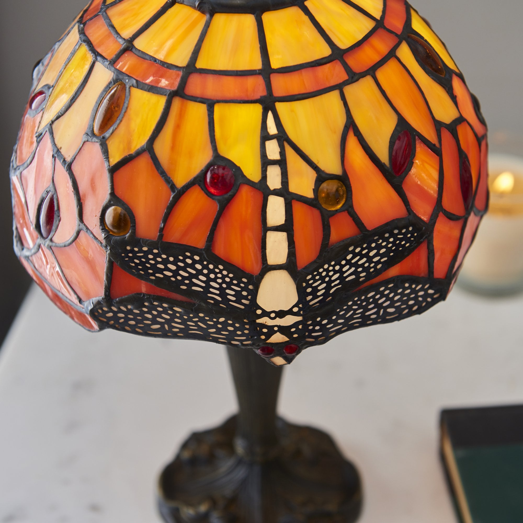 Interiors 1900 Dragonfly Flame Mini Table Lamp - Tiffany Glass