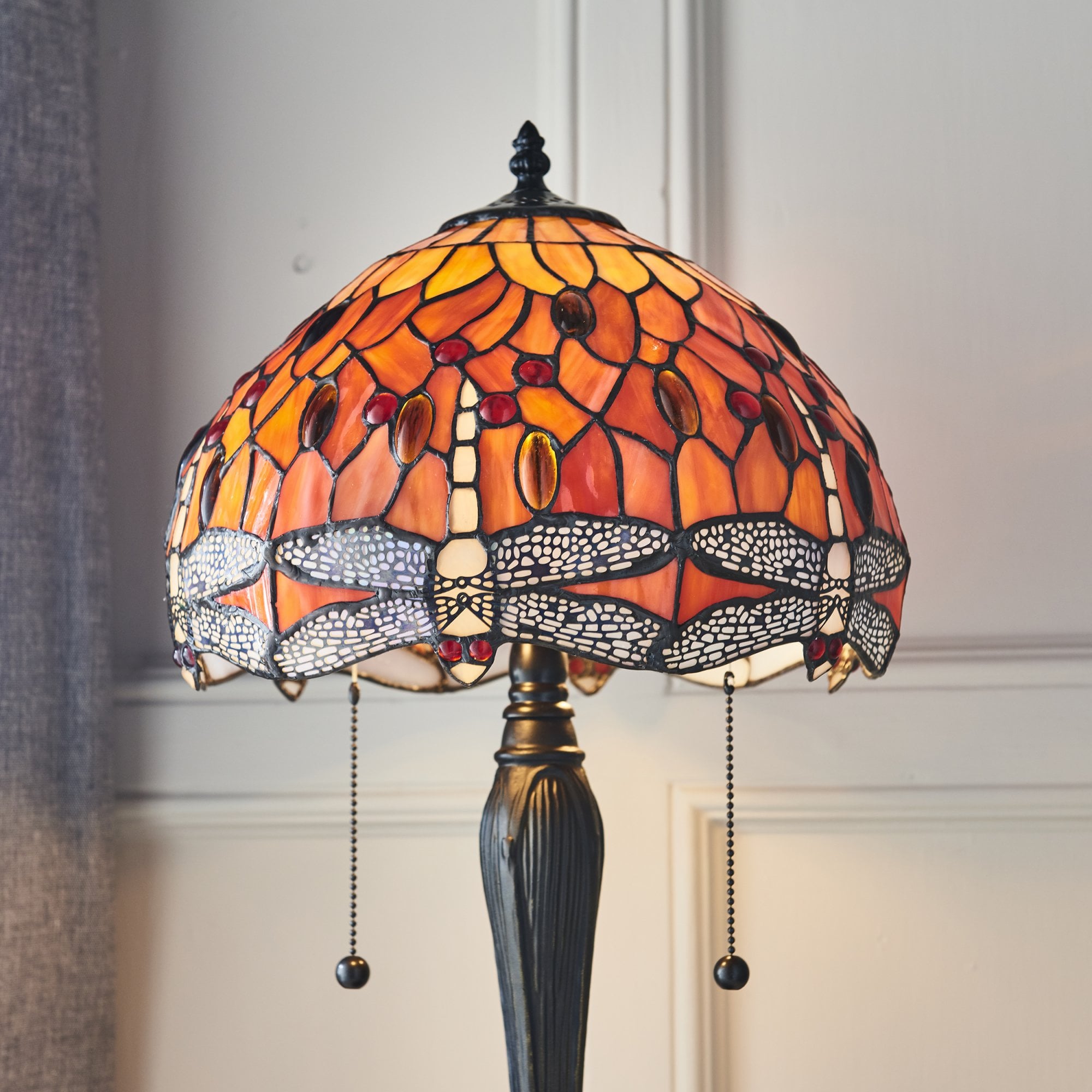 Interiors 1900 Dragonfly Flame Small Table Lamp - Tiffany Glass