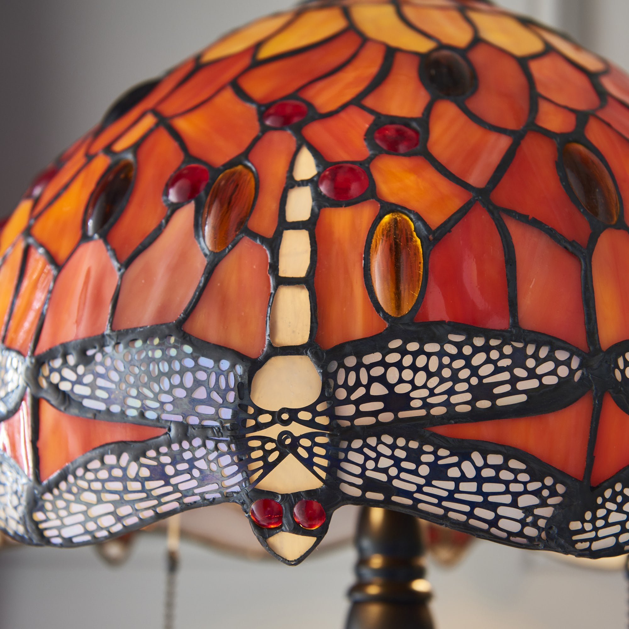 Interiors 1900 Dragonfly Flame Small Table Lamp - Tiffany Glass