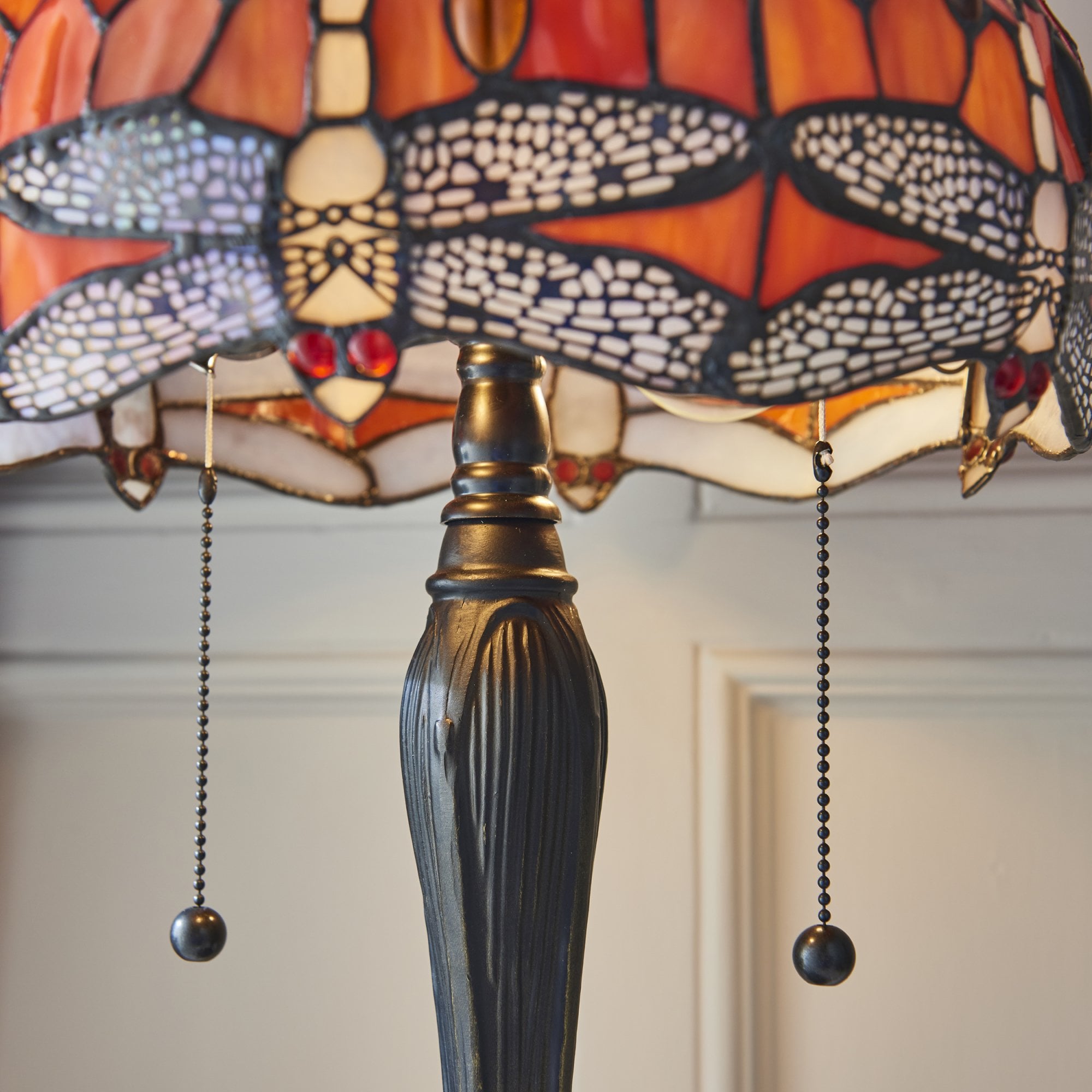 Interiors 1900 Dragonfly Flame Small Table Lamp - Tiffany Glass