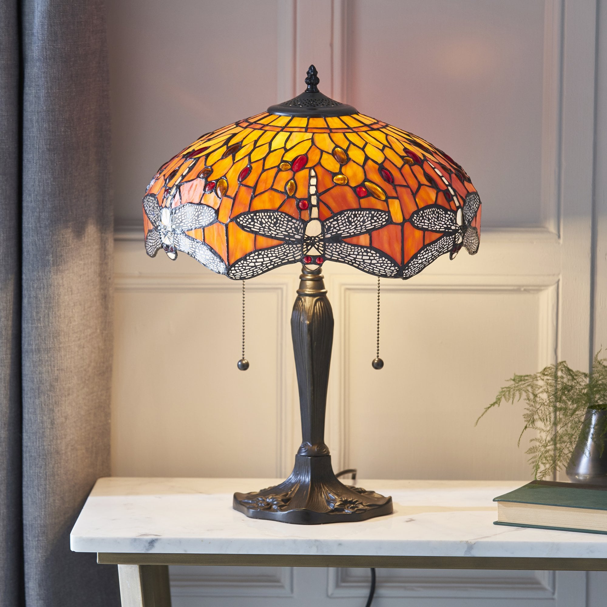 Interiors 1900 Dragonfly Flame Medium Table Lamp - Tiffany Glass