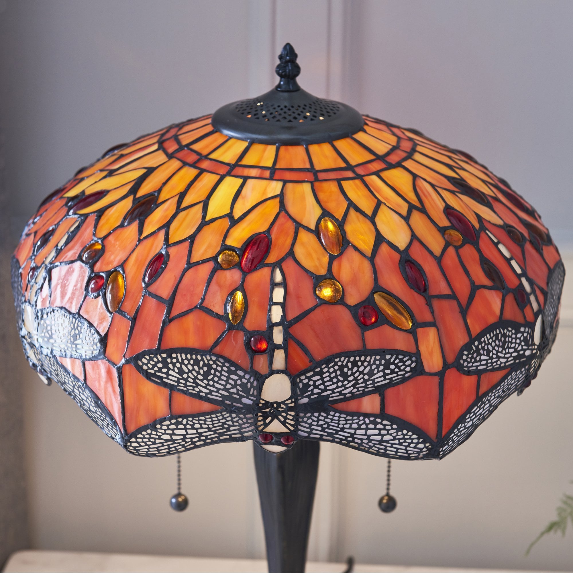 Interiors 1900 Dragonfly Flame Medium Table Lamp - Tiffany Glass