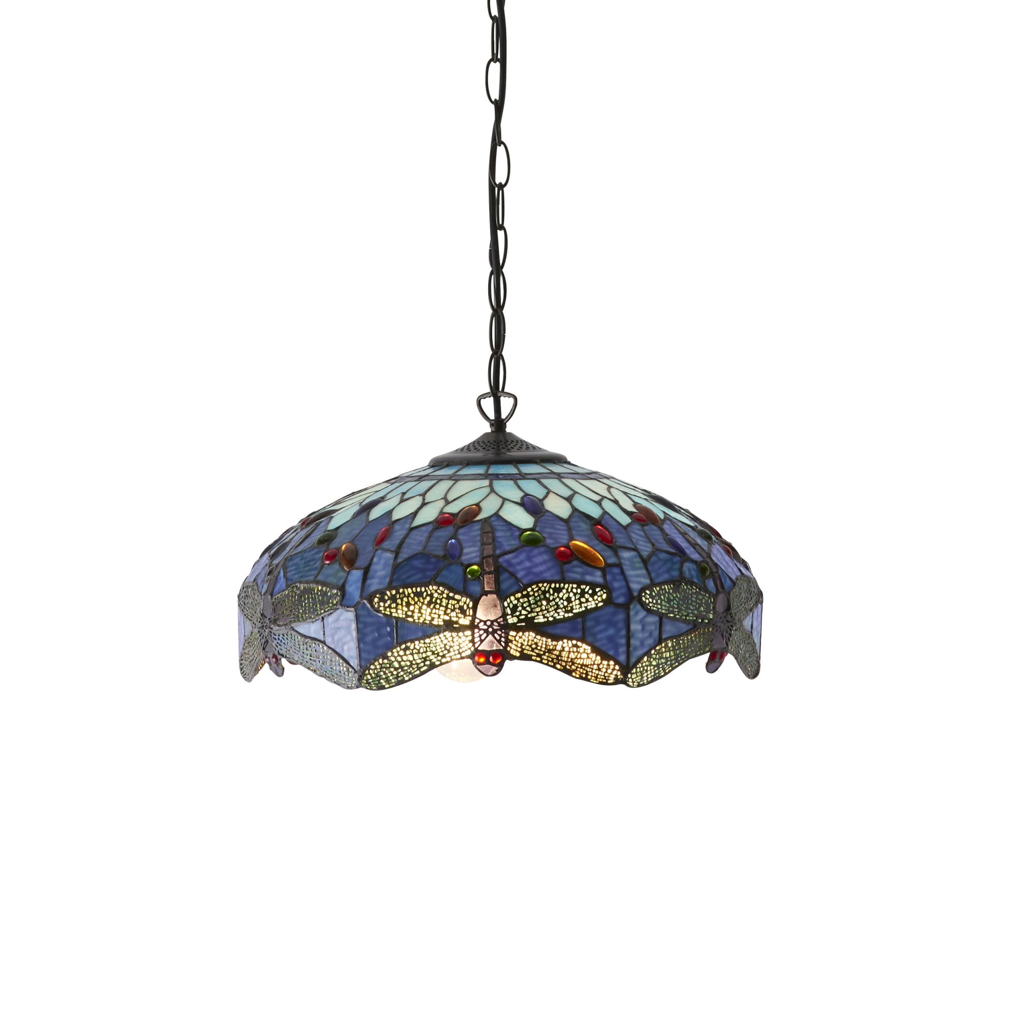 Interiors 1900 Dragonfly Blue Medium 3 Light Pendant - Tiffany Glass