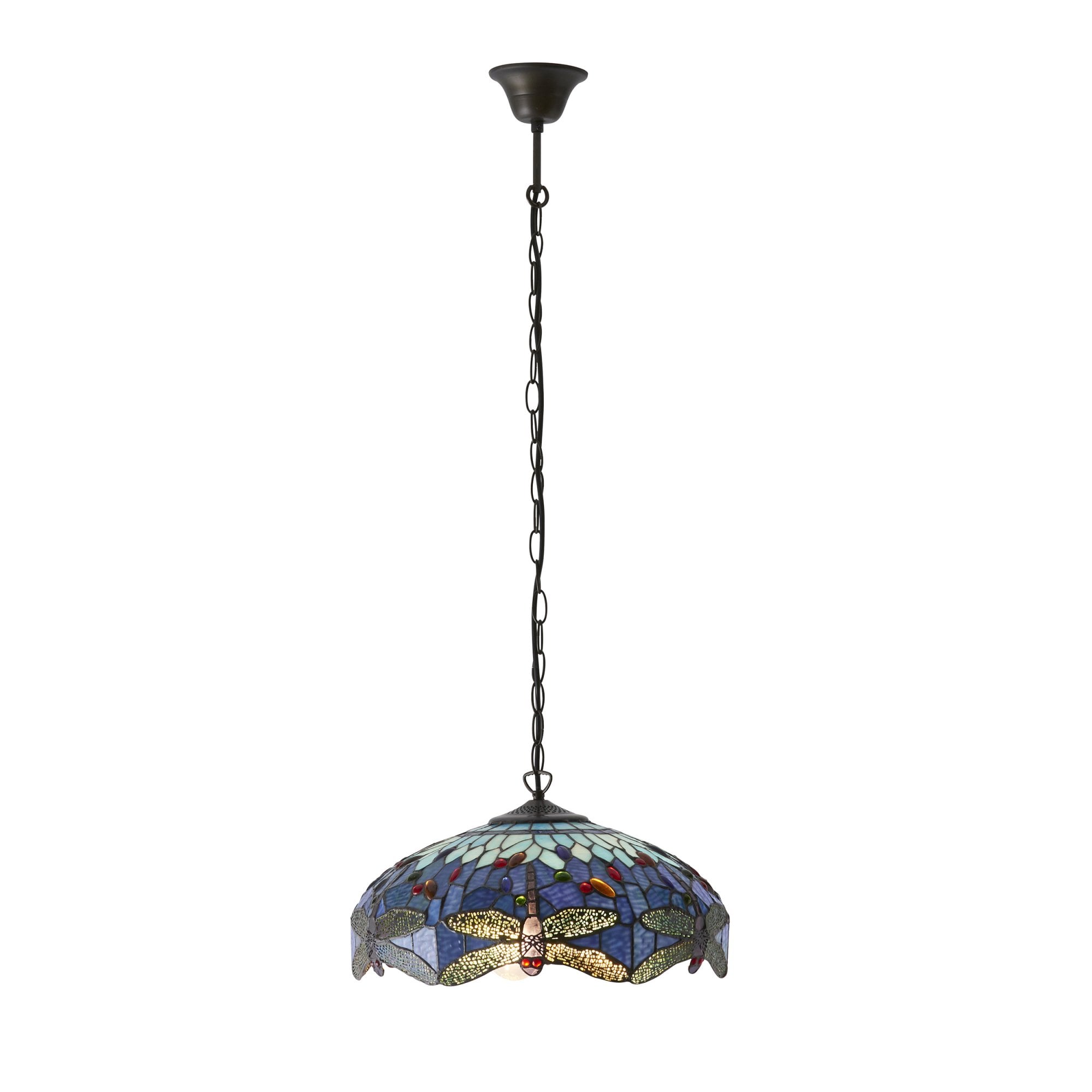 Interiors 1900 Dragonfly Blue Medium 3 Light Pendant - Tiffany Glass