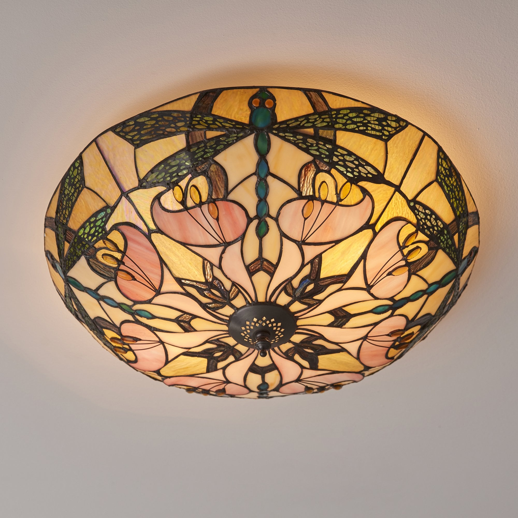 Interiors 1900 Ashton Large 2 Light Flush Fitting - Tiffany Glass