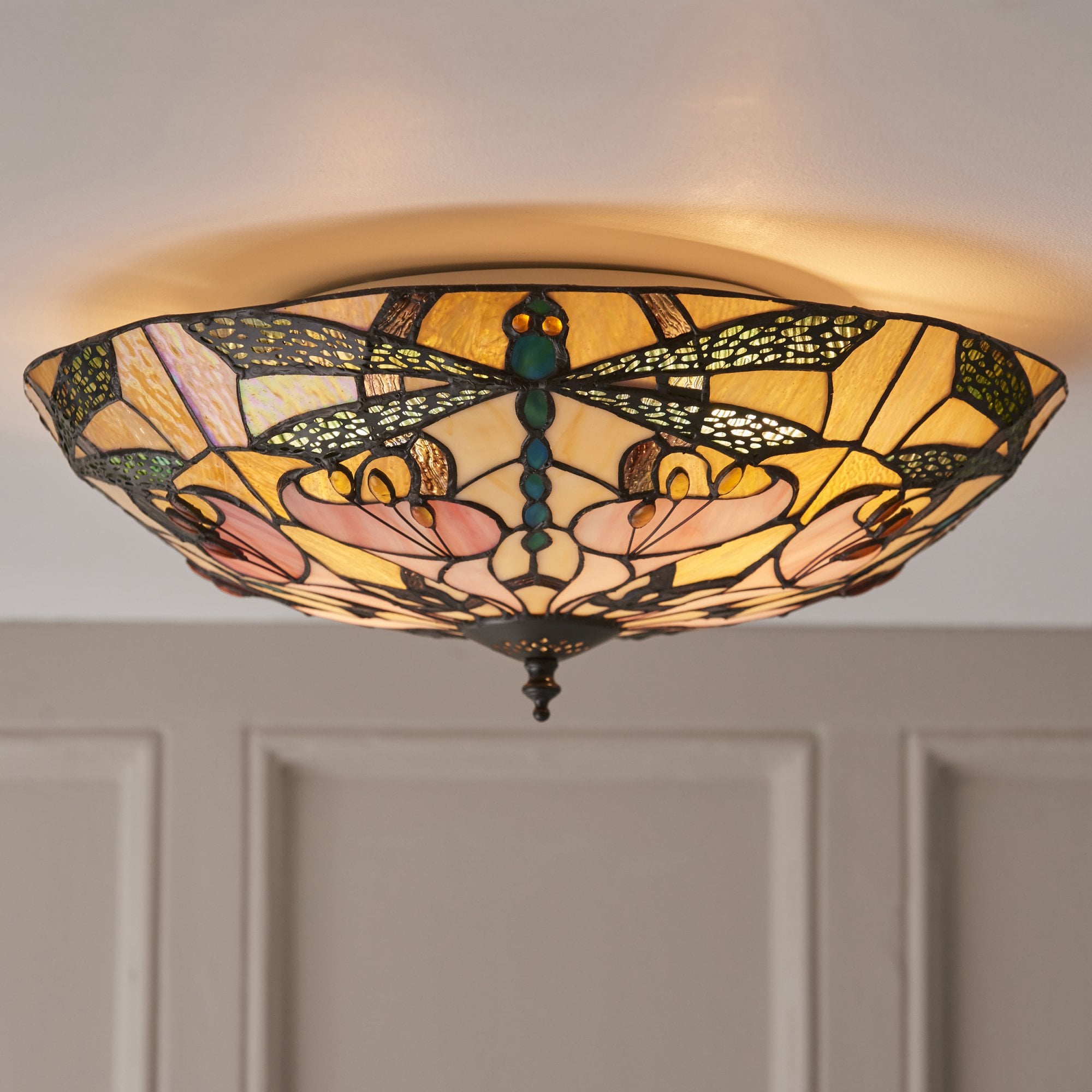 Interiors 1900 Ashton Large 2 Light Flush Fitting - Tiffany Glass