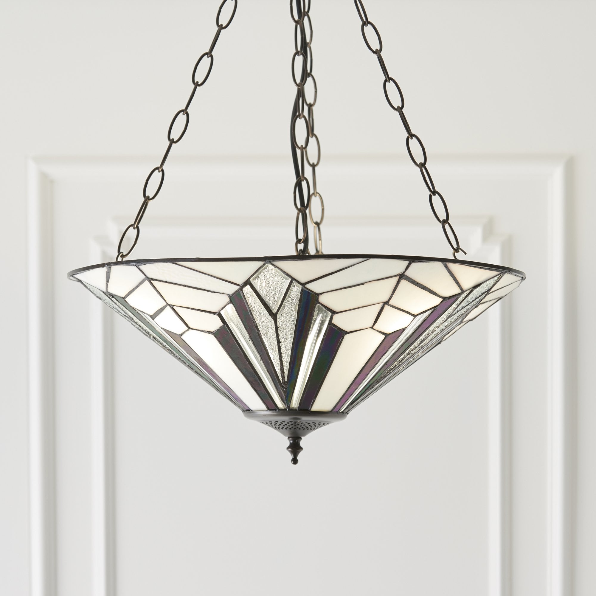 Interiors 1900 Astoria Large Inverted 3 Light Pendant - Tiffany Glass
