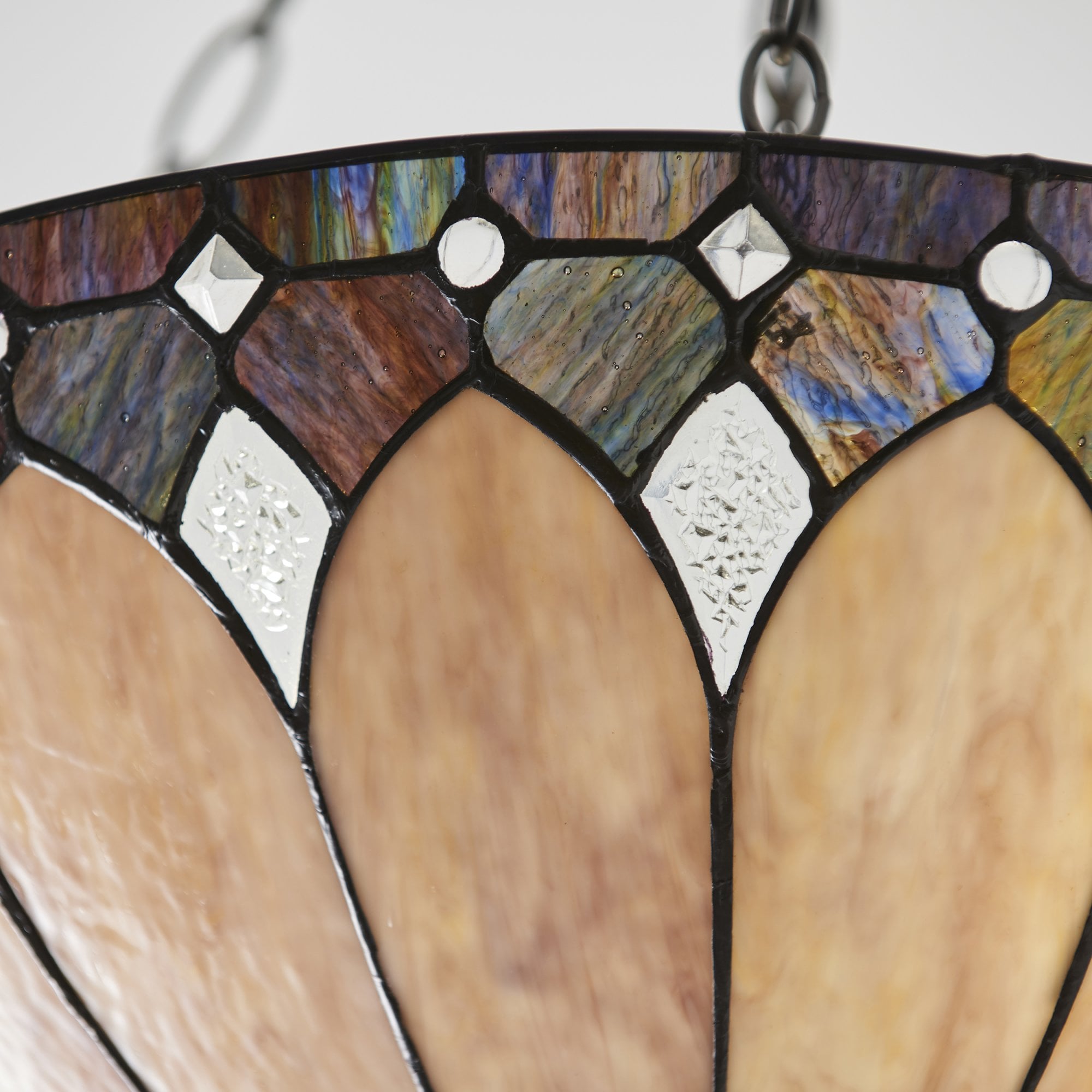 Interiors 1900 Brooklyn Large Inverted 3 Light Pendant - Tiffany Glass
