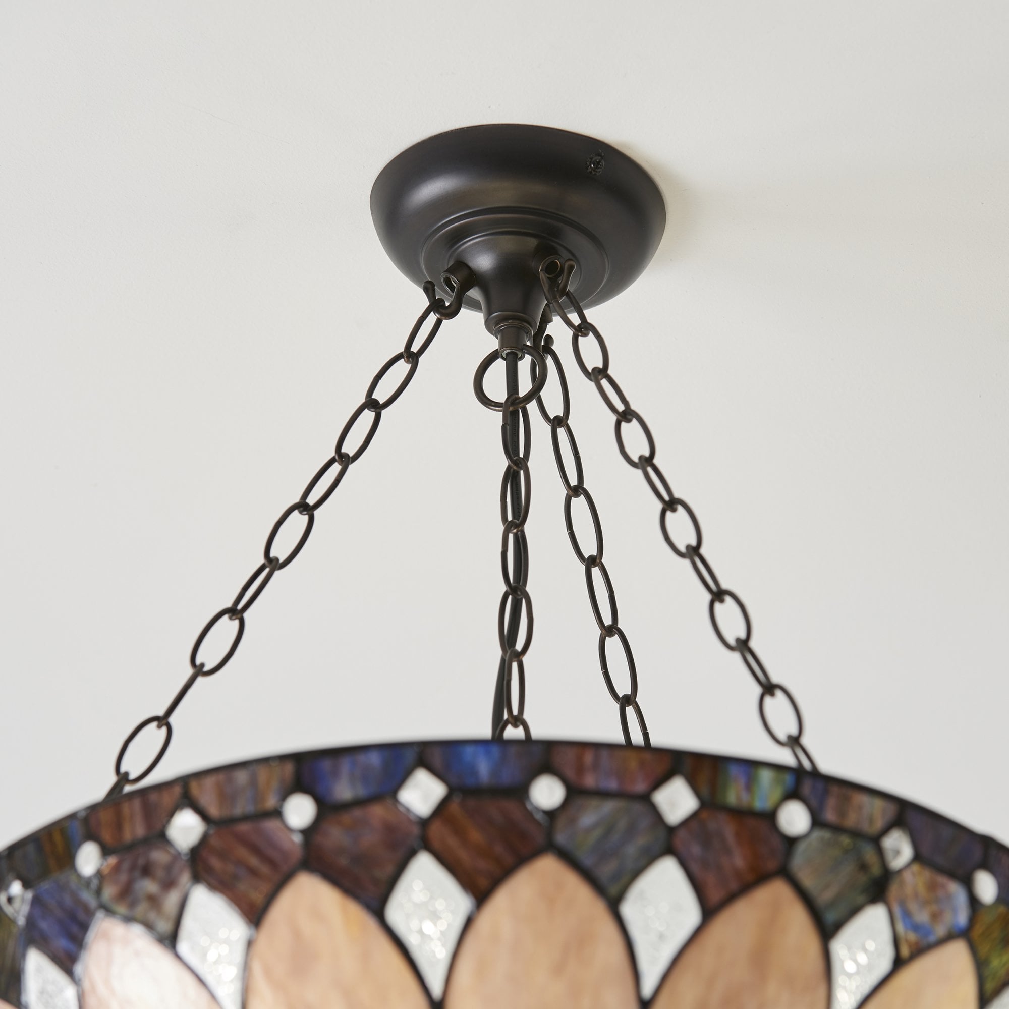 Interiors 1900 Brooklyn Large Inverted 3 Light Pendant - Tiffany Glass