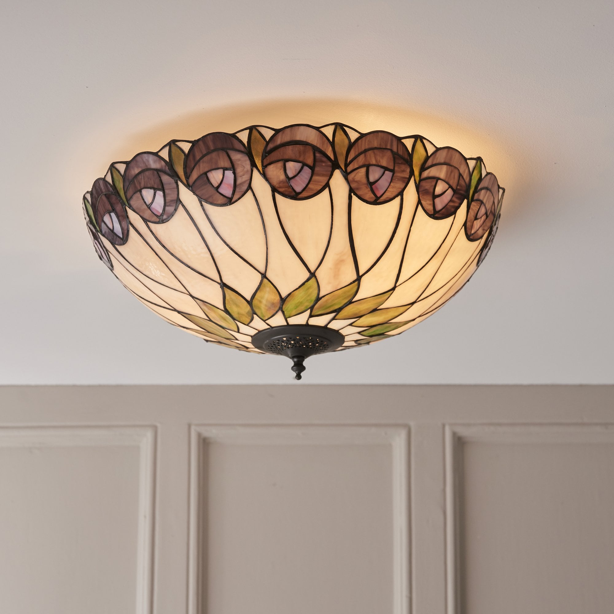 Interiors 1900 Hutchinson Large 2 Light Flush Fitting - Tiffany Glass