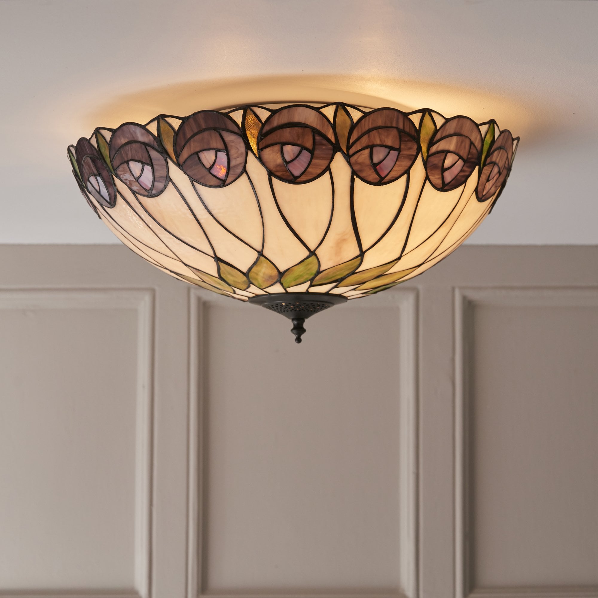 Interiors 1900 Hutchinson Large 2 Light Flush Fitting - Tiffany Glass