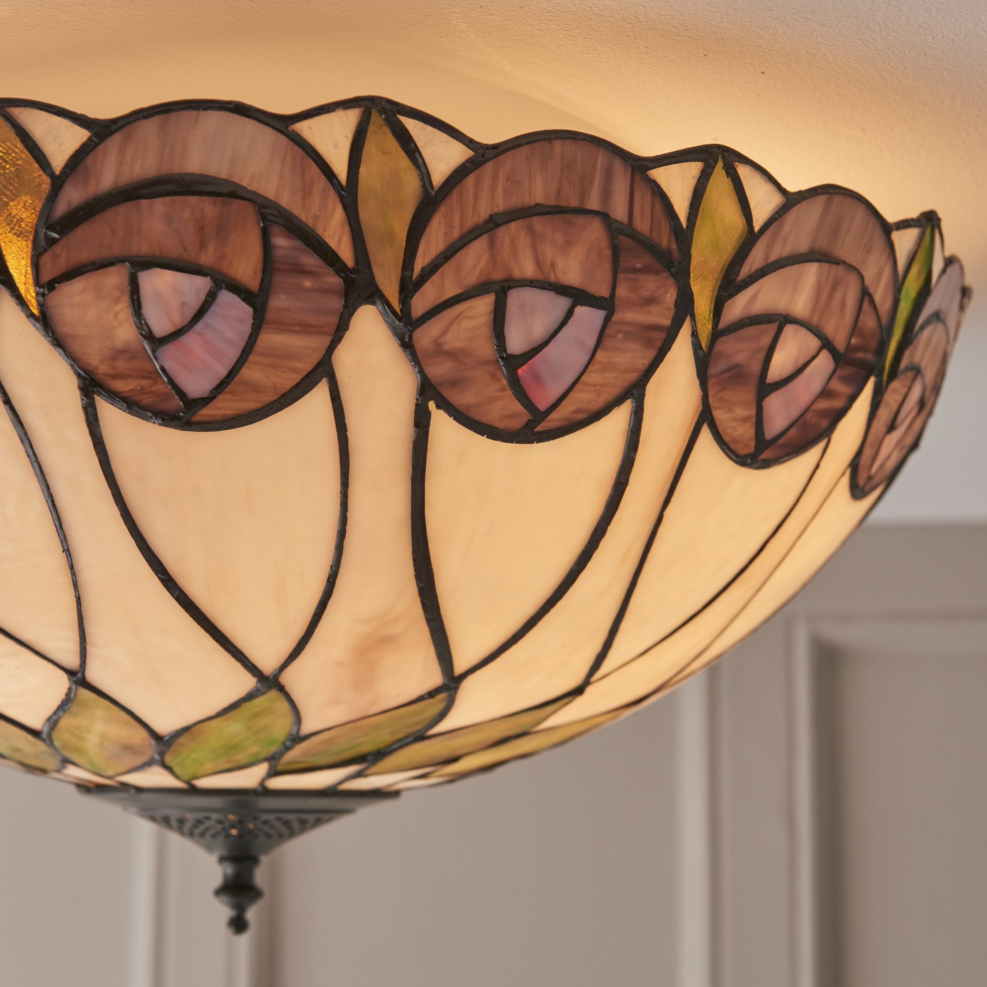 Interiors 1900 Hutchinson Large 2 Light Flush Fitting - Tiffany Glass