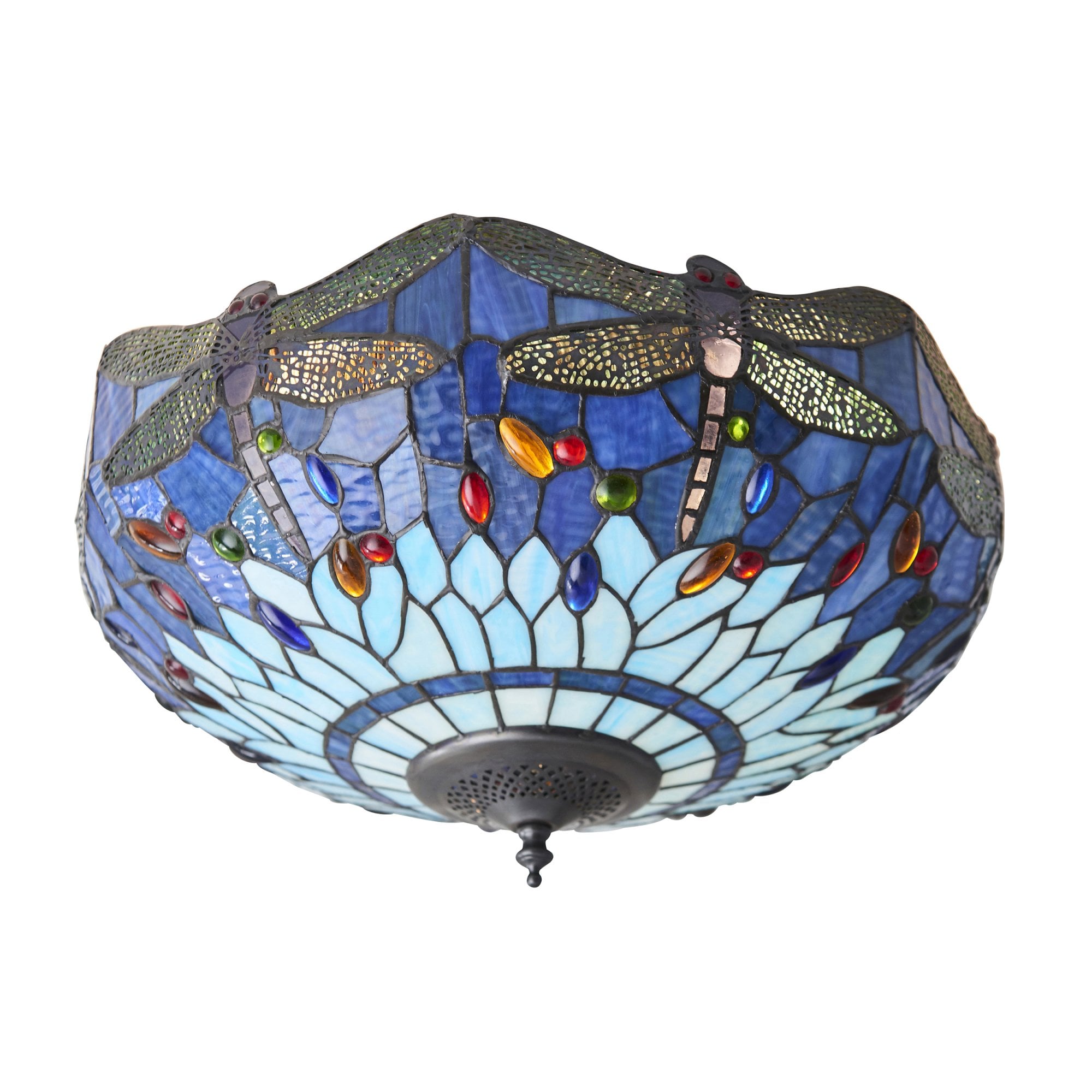 Interiors 1900 Dragonfly Blue Medium 2 Light Flush Fitting - Tiffany Glass