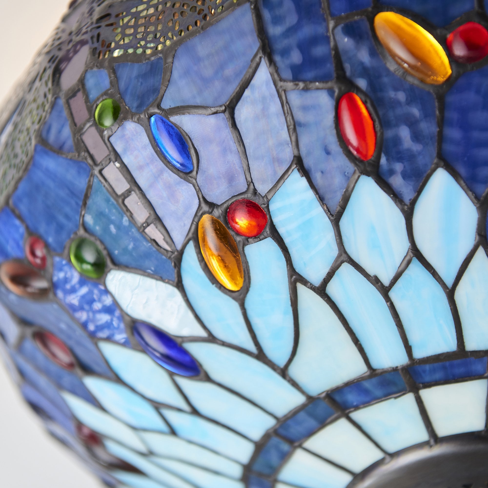 Interiors 1900 Dragonfly Blue Medium 2 Light Flush Fitting - Tiffany Glass