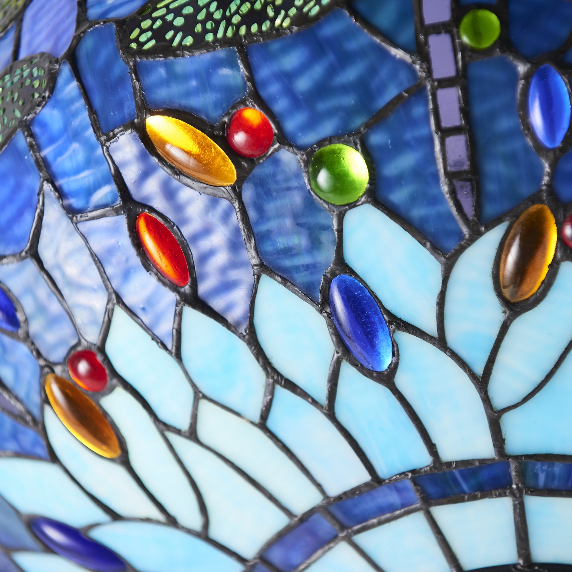 Interiors 1900 Dragonfly Blue Medium Inverted 3 Light Pendant - Tiffany Glass