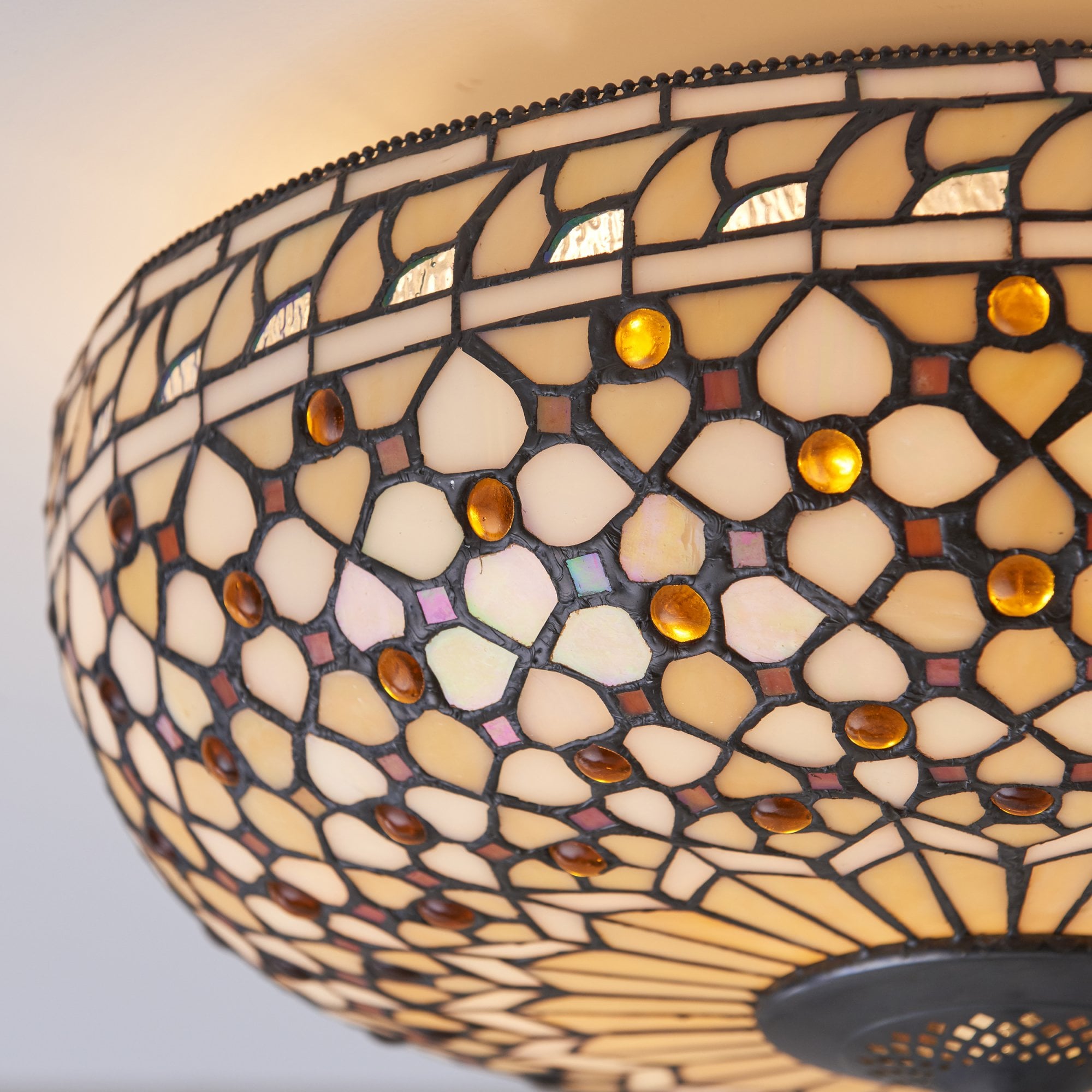 Interiors 1900 Mille Feux Large 2 Light Flush Fitting - Tiffany Glass