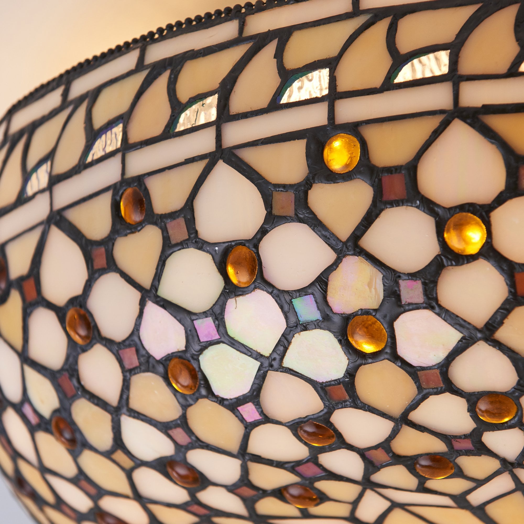 Interiors 1900 Mille Feux Large 2 Light Flush Fitting - Tiffany Glass