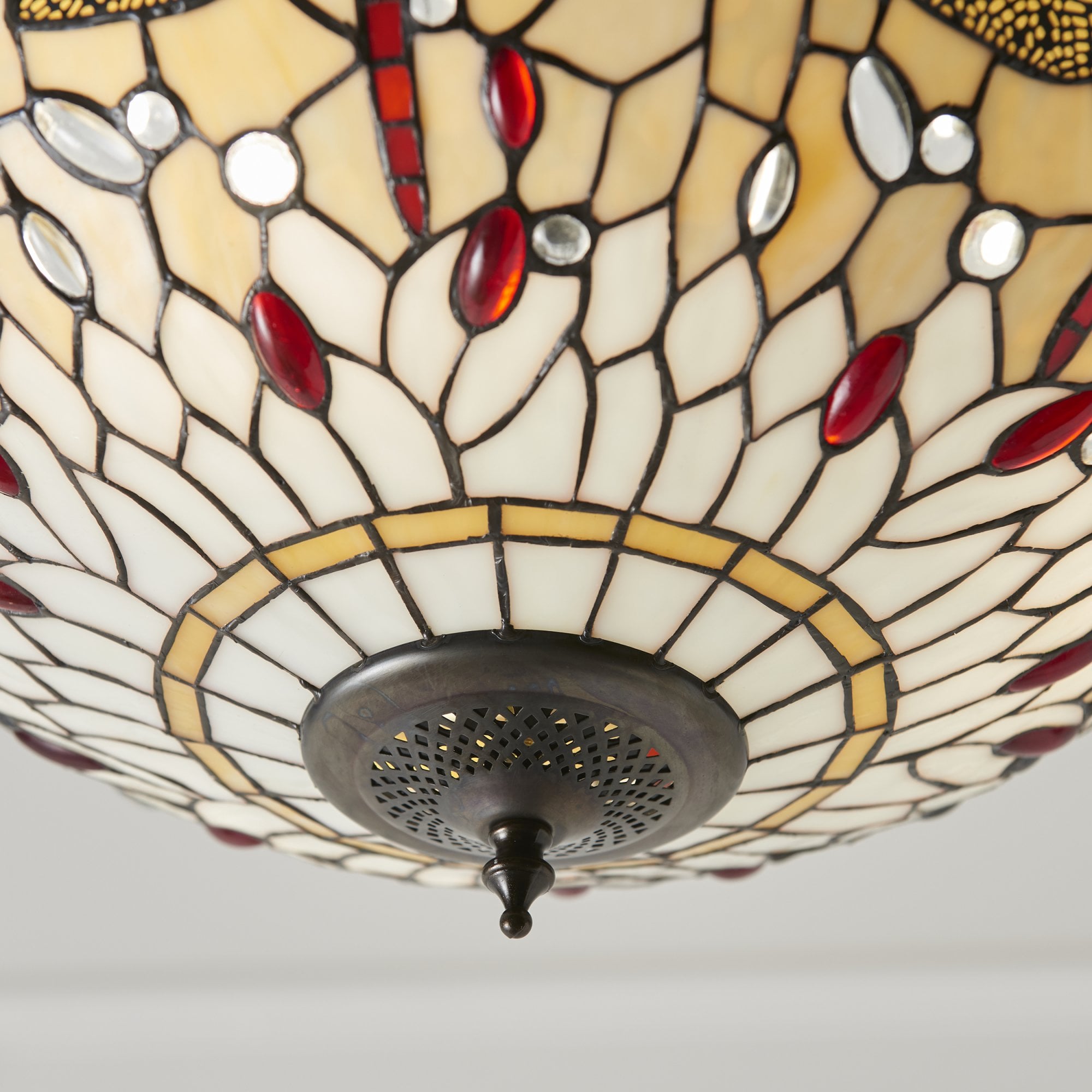 Interiors 1900 Dragonfly Beige Medium Inverted 3 Light Pendant - Tiffany Glass