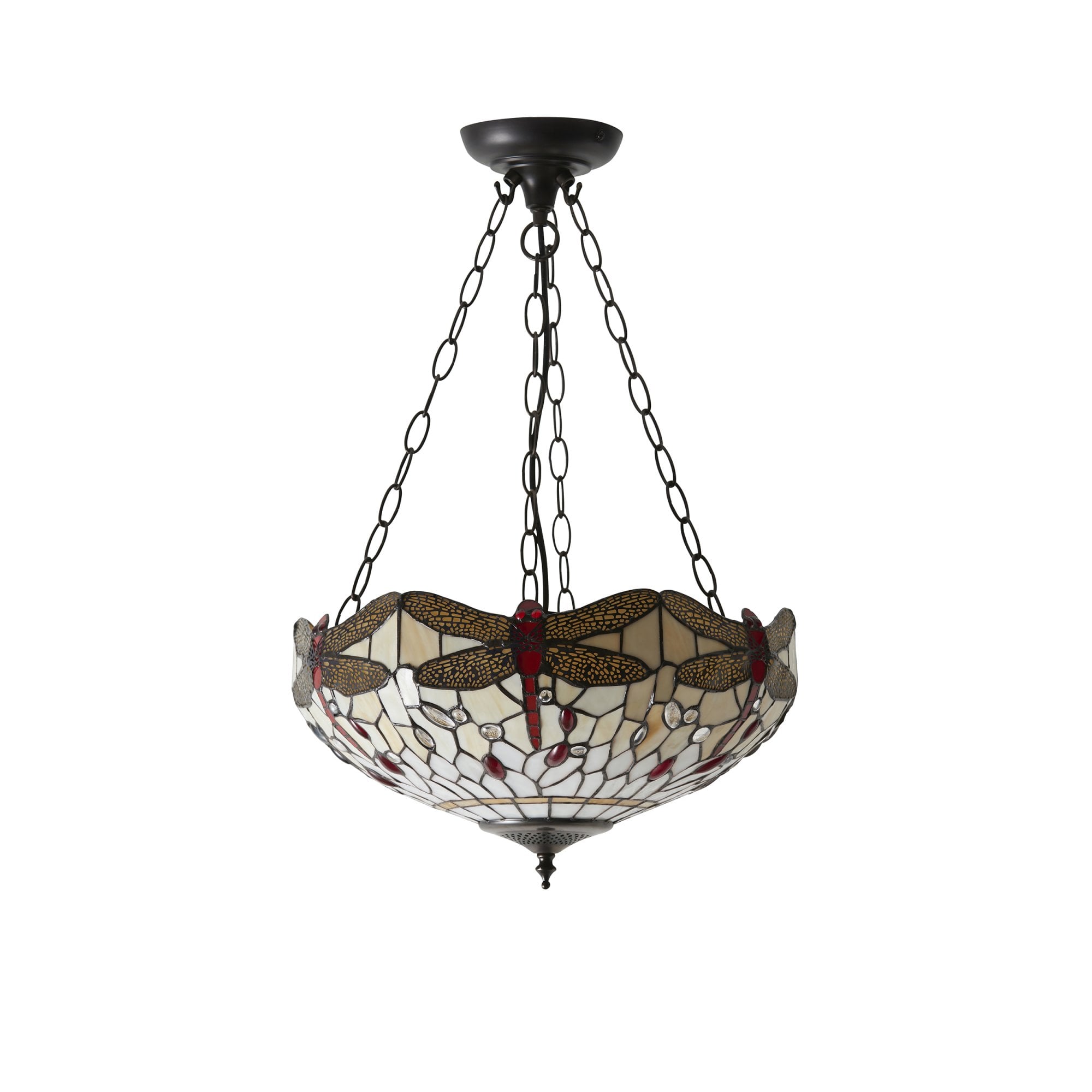 Interiors 1900 Dragonfly Beige Medium Inverted 3 Light Pendant - Tiffany Glass