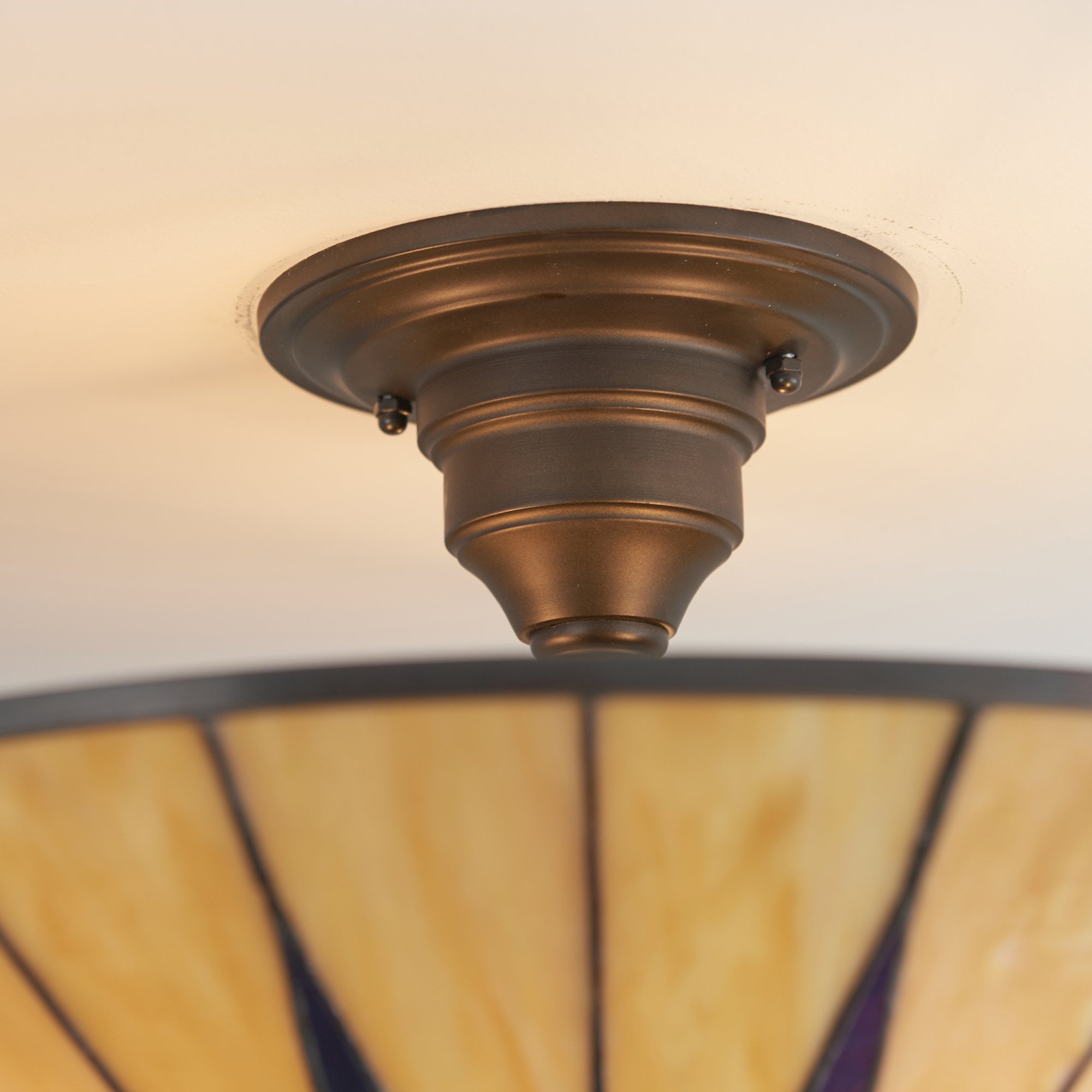 Interiors 1900 Dark Star Large 3 Light Semi-Flush Fitting - Tiffany Glass