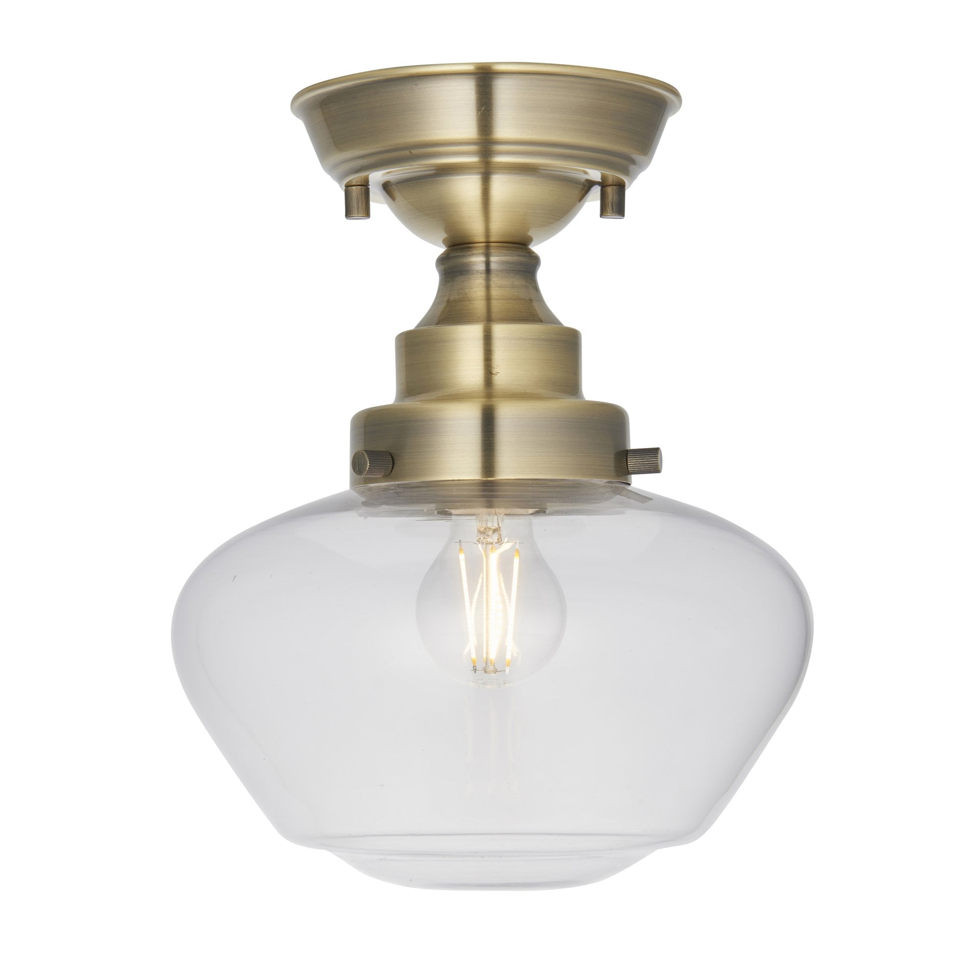 Endon Camberley Semi Flush Ceiling Light - Antique Brass With Clear Glass