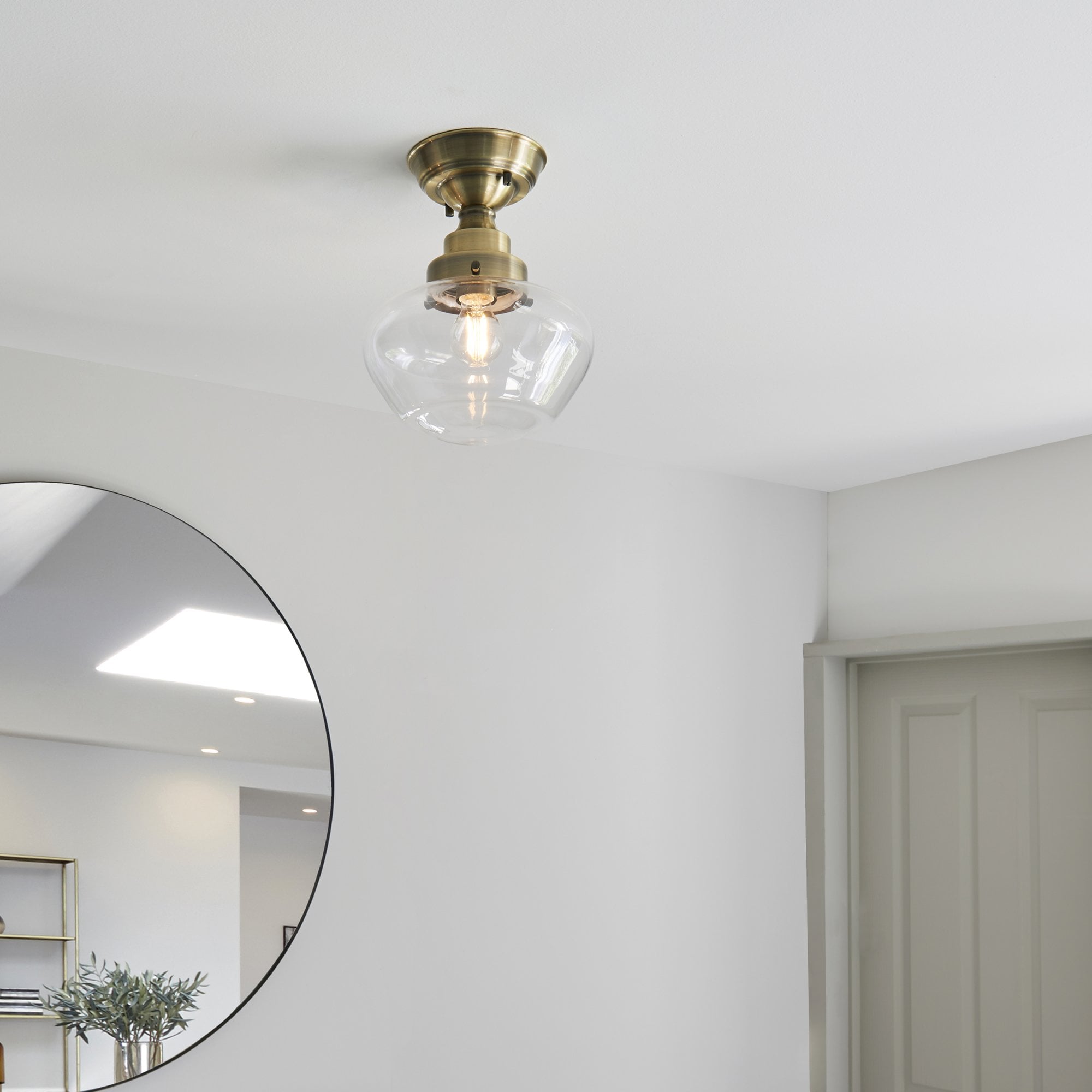 Endon Camberley Semi Flush Ceiling Light - Antique Brass With Clear Glass