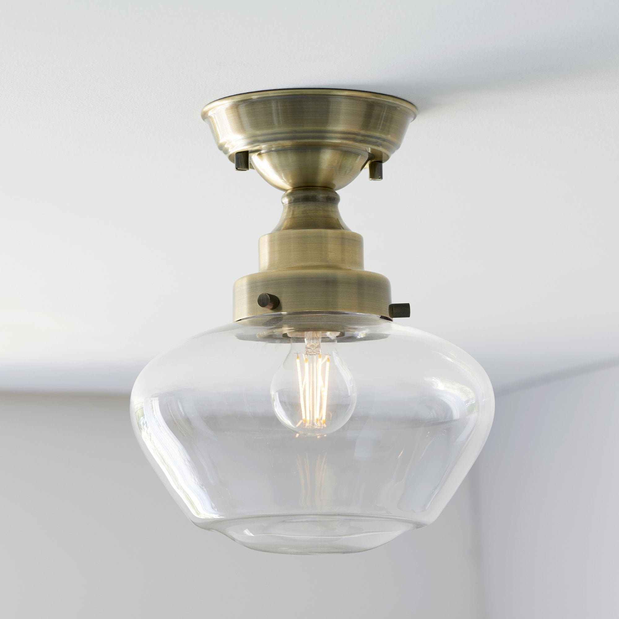 Endon Camberley Semi Flush Ceiling Light - Antique Brass With Clear Glass