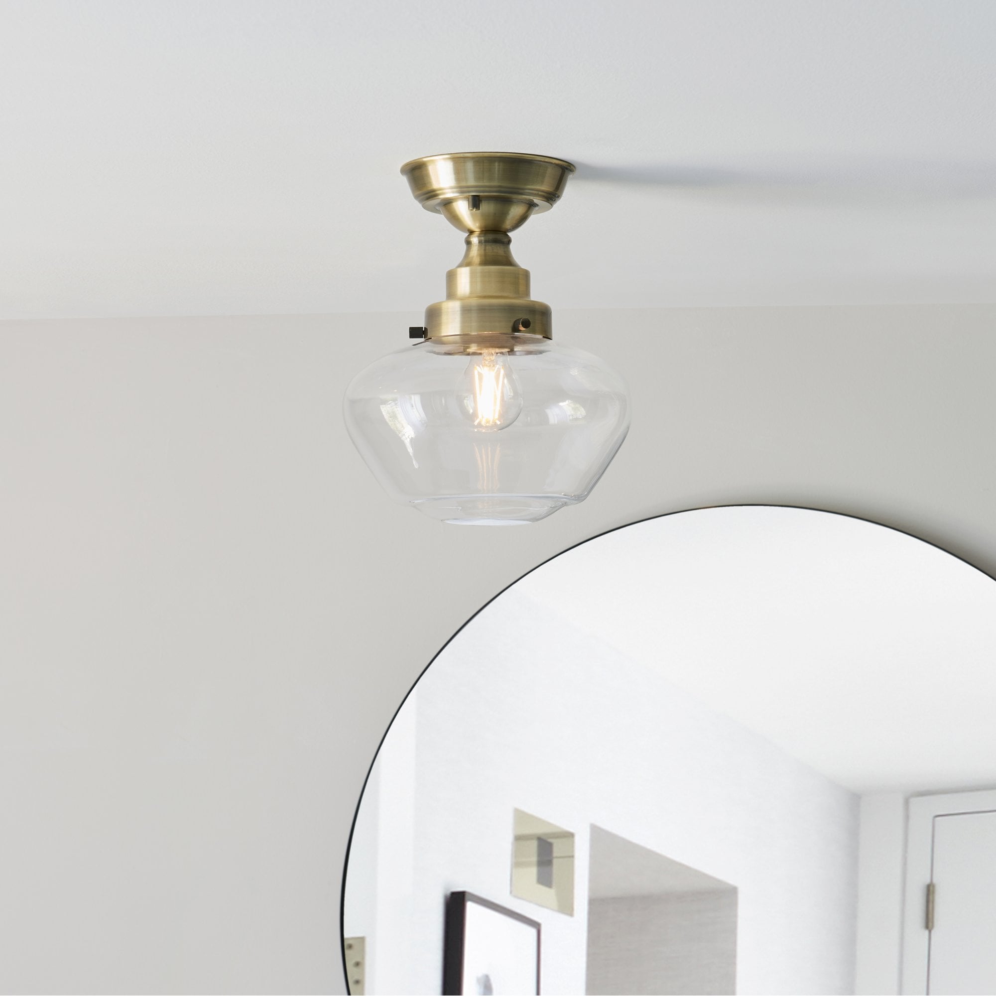 Endon Camberley Semi Flush Ceiling Light - Antique Brass With Clear Glass