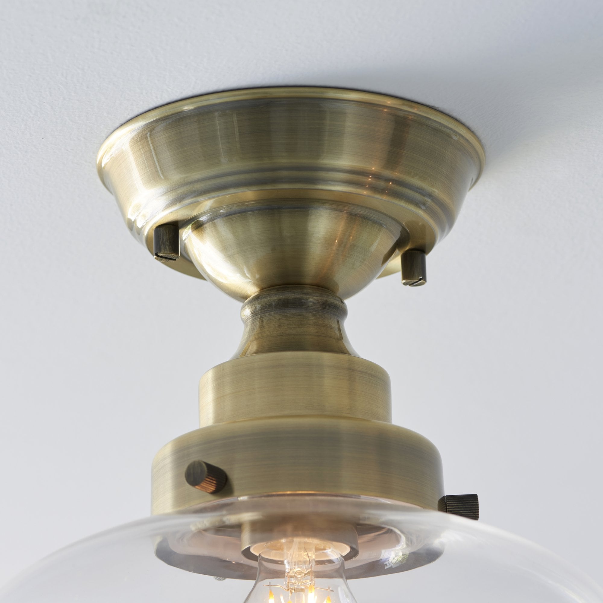 Endon Camberley Semi Flush Ceiling Light - Antique Brass With Clear Glass