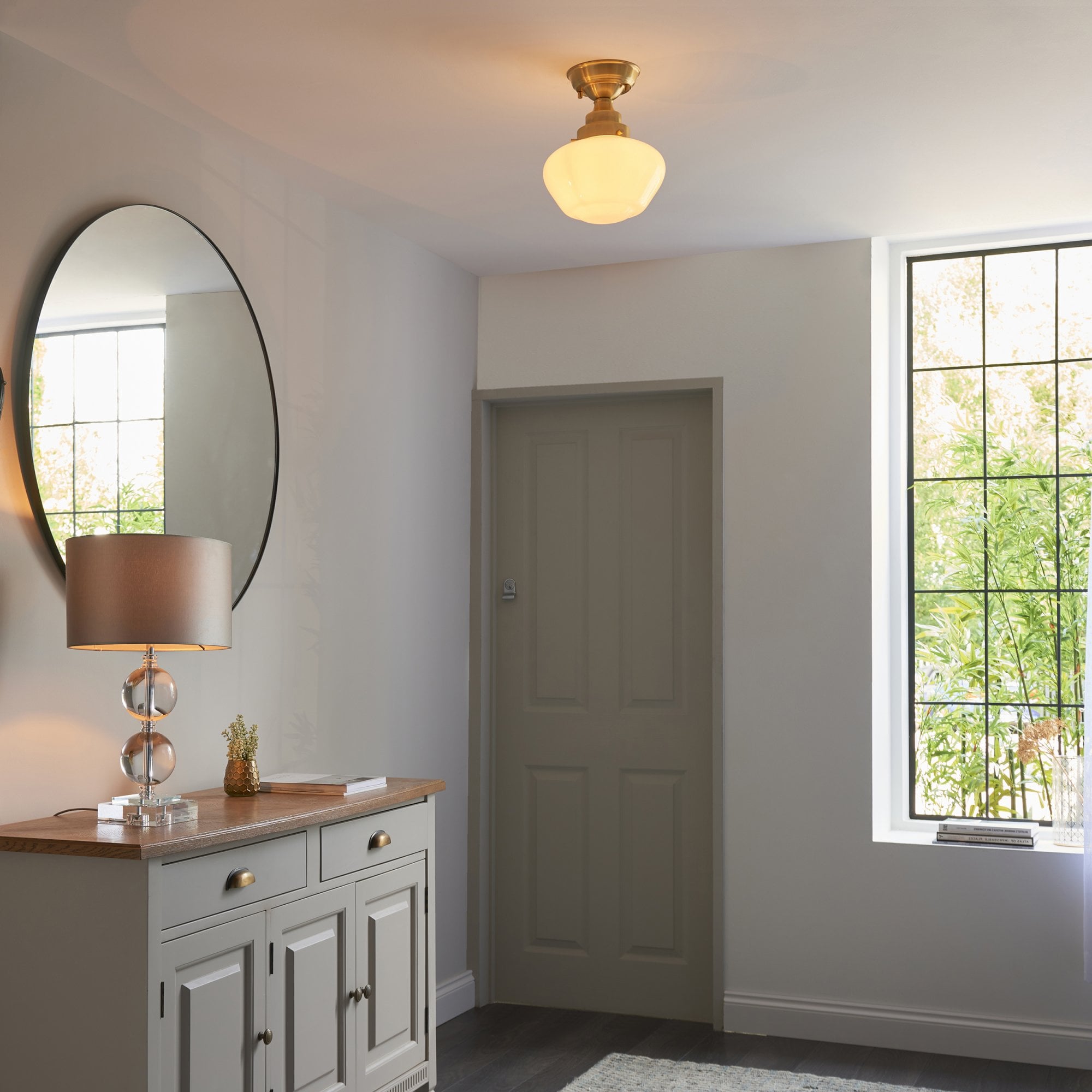 Endon Camberley Semi Flush Ceiling Light - Shiny Brass With Opal Glass