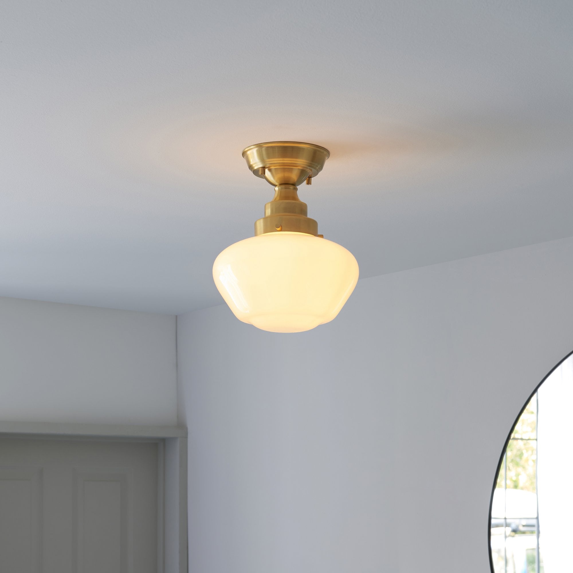 Endon Camberley Semi Flush Ceiling Light - Shiny Brass With Opal Glass