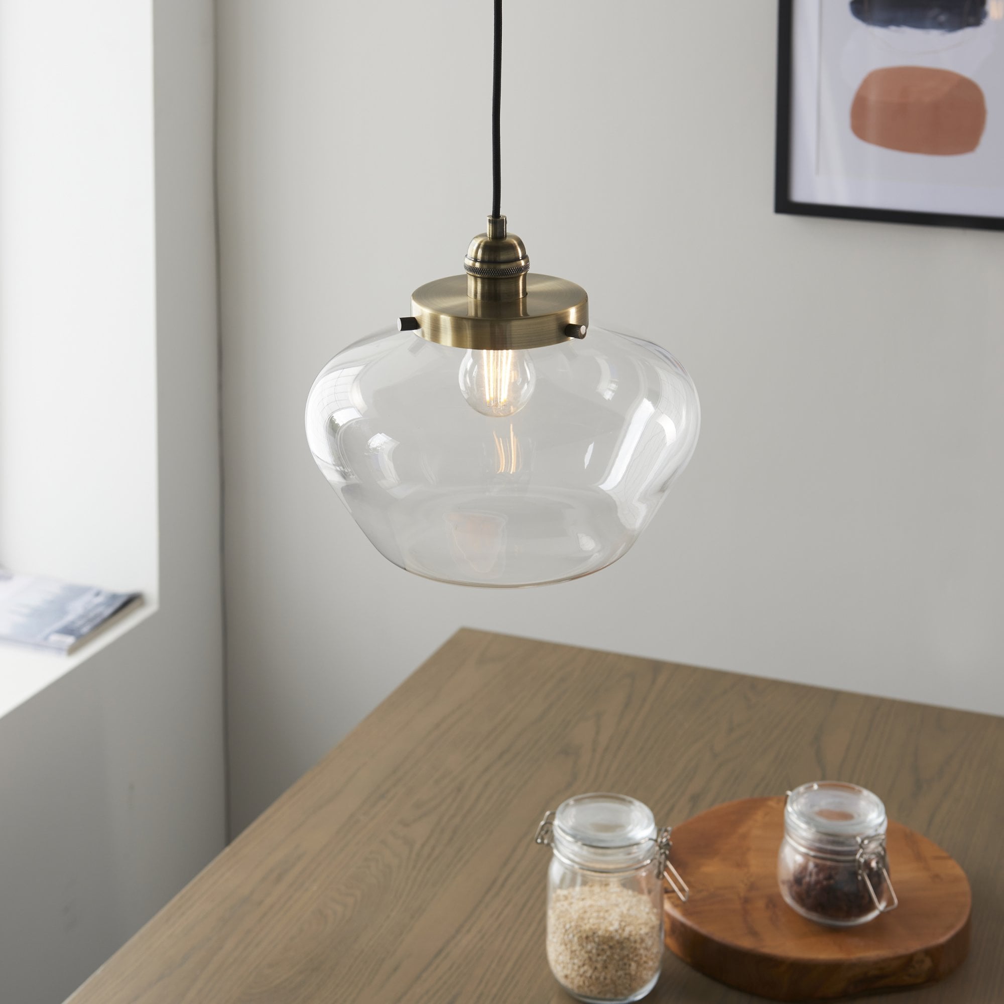 Endon Camberley Pendant Light - Antique Brass With Clear Glass