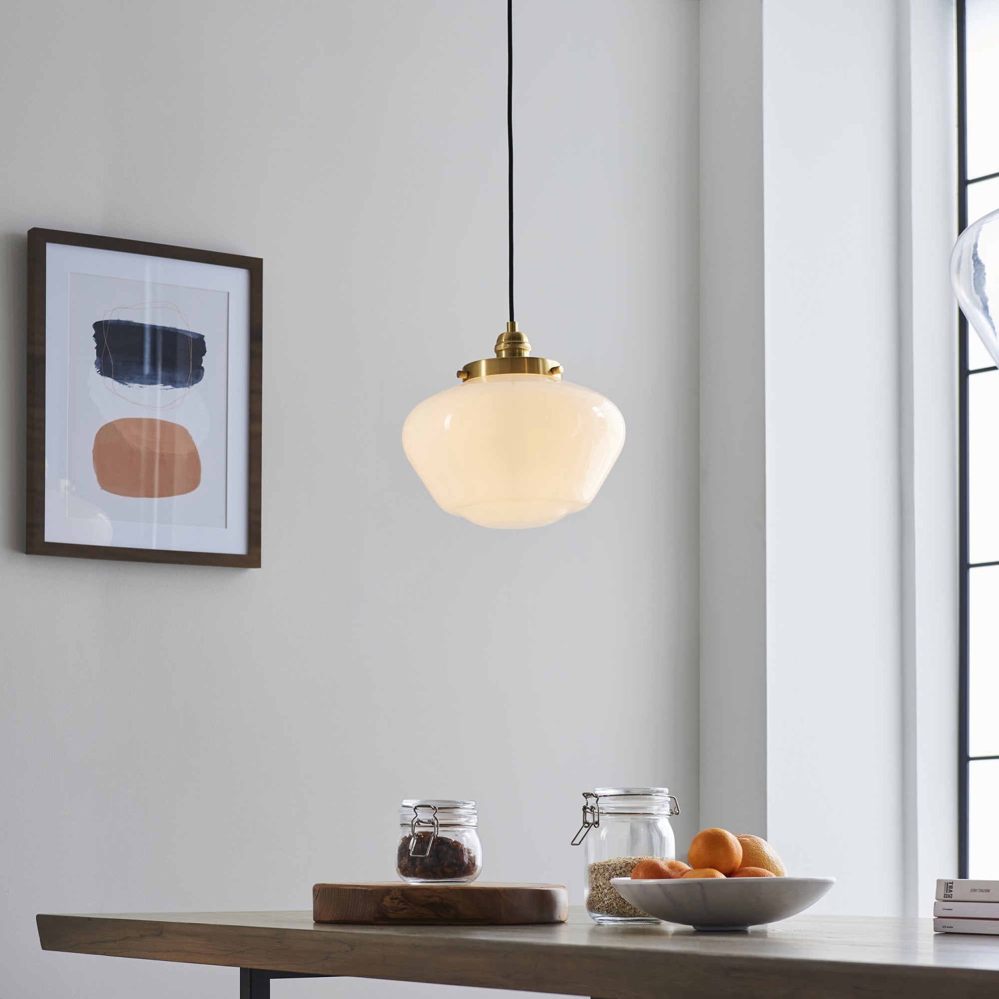 Endon Camberley Pendant Light - Shiny Brass With Opal Glass