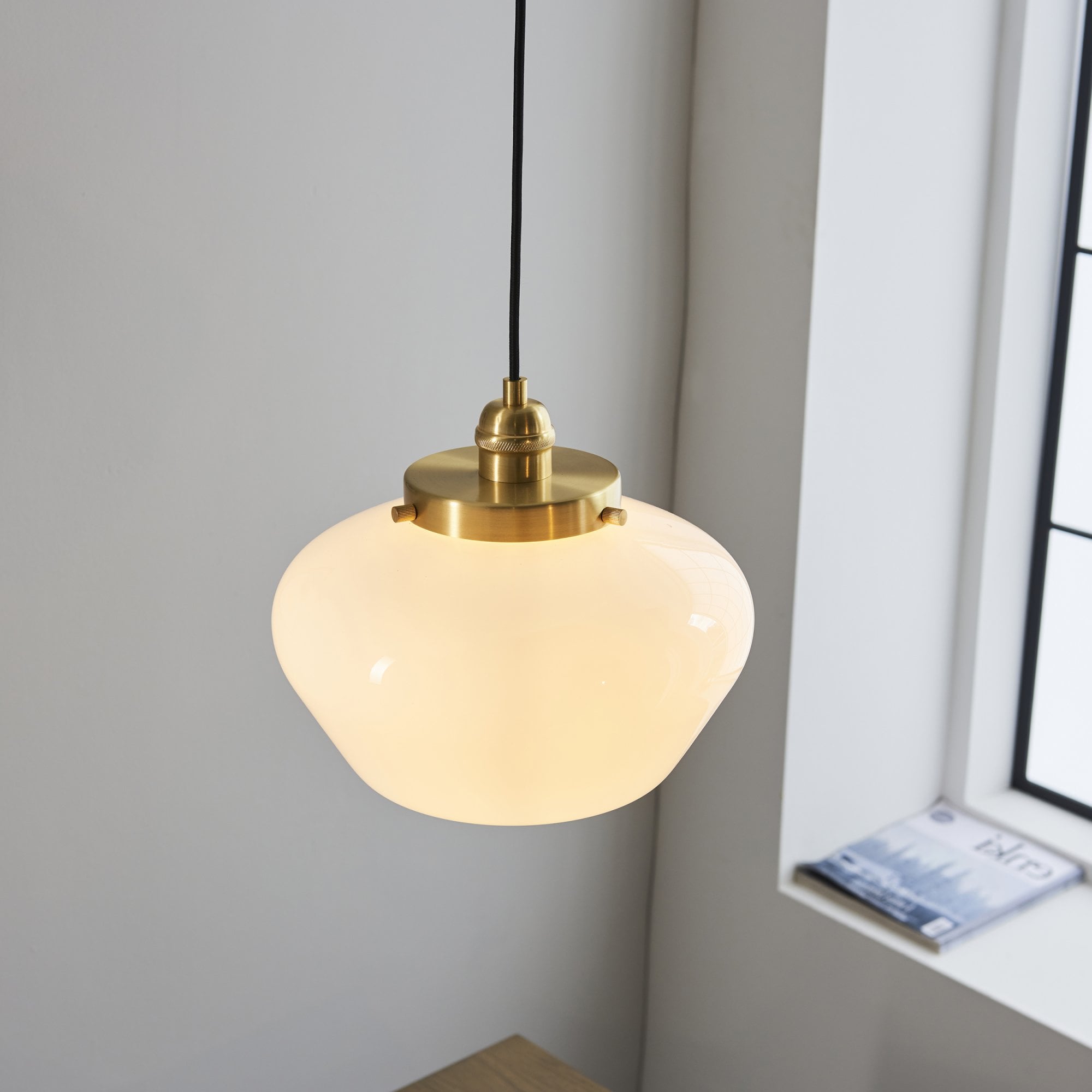 Endon Camberley Pendant Light - Shiny Brass With Opal Glass