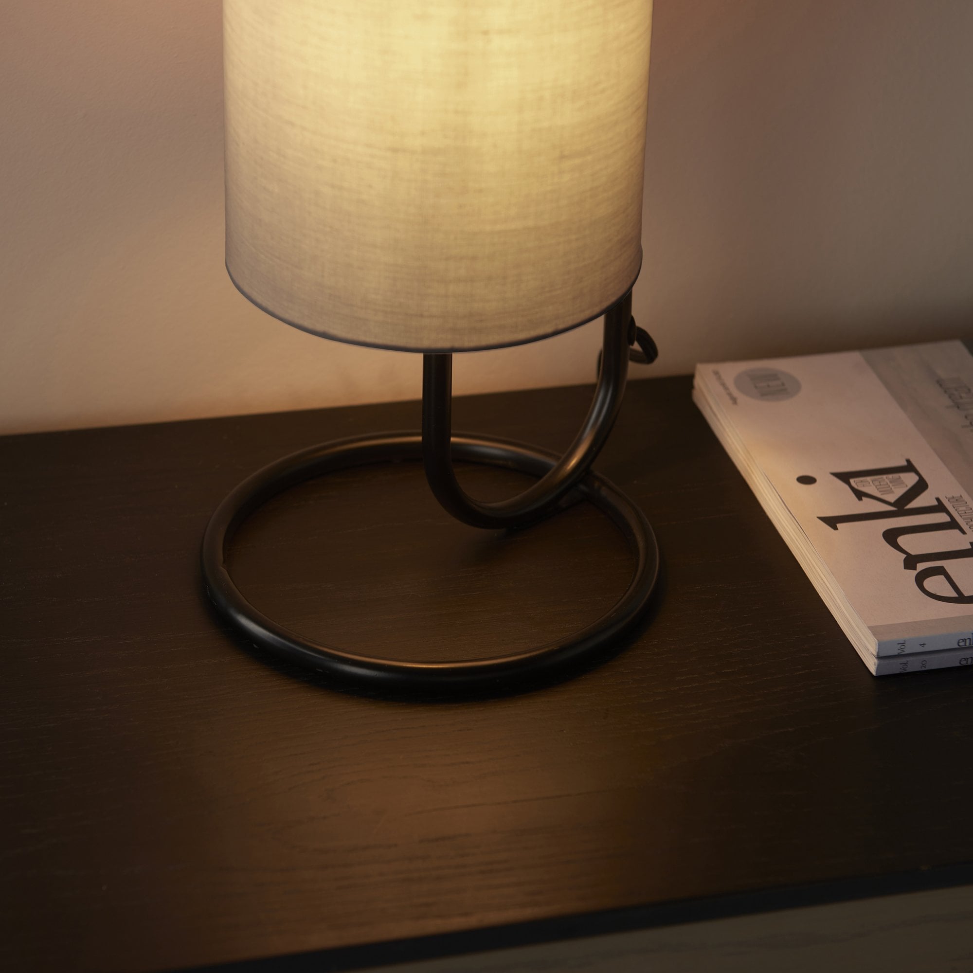 Endon Klip Metal Frame Table Lamp - Matt Black With Grey Shade - Short